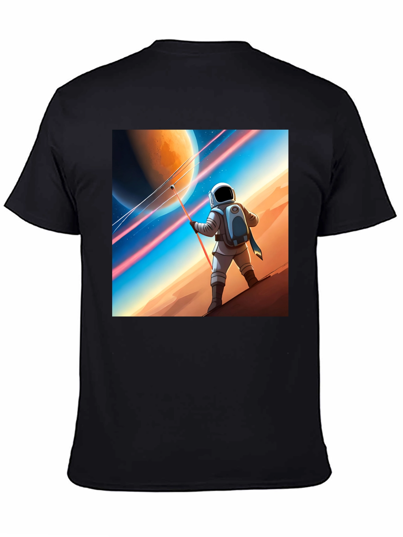 Astronaut Fishing on Mars Graphic Tee - Black