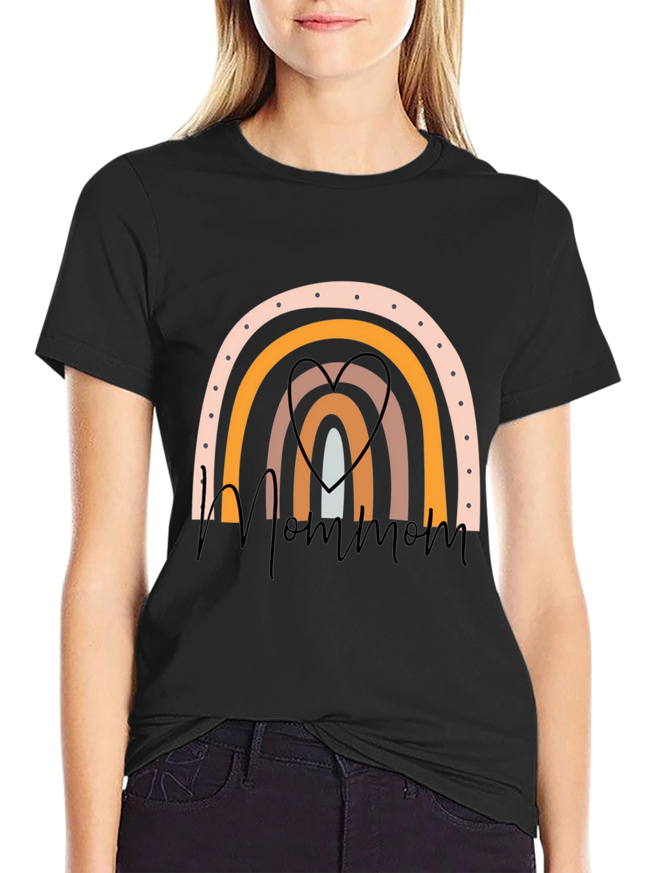 Mom Rainbow Graphic Tee - Black