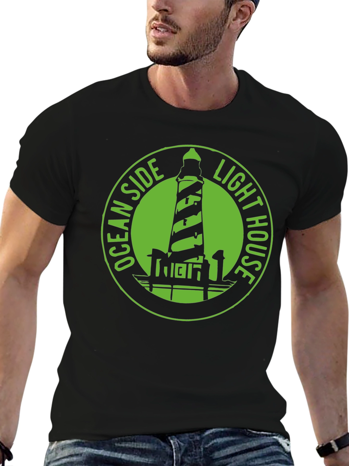 Ocean Side Lighthouse Graphic Tee - Classic Black