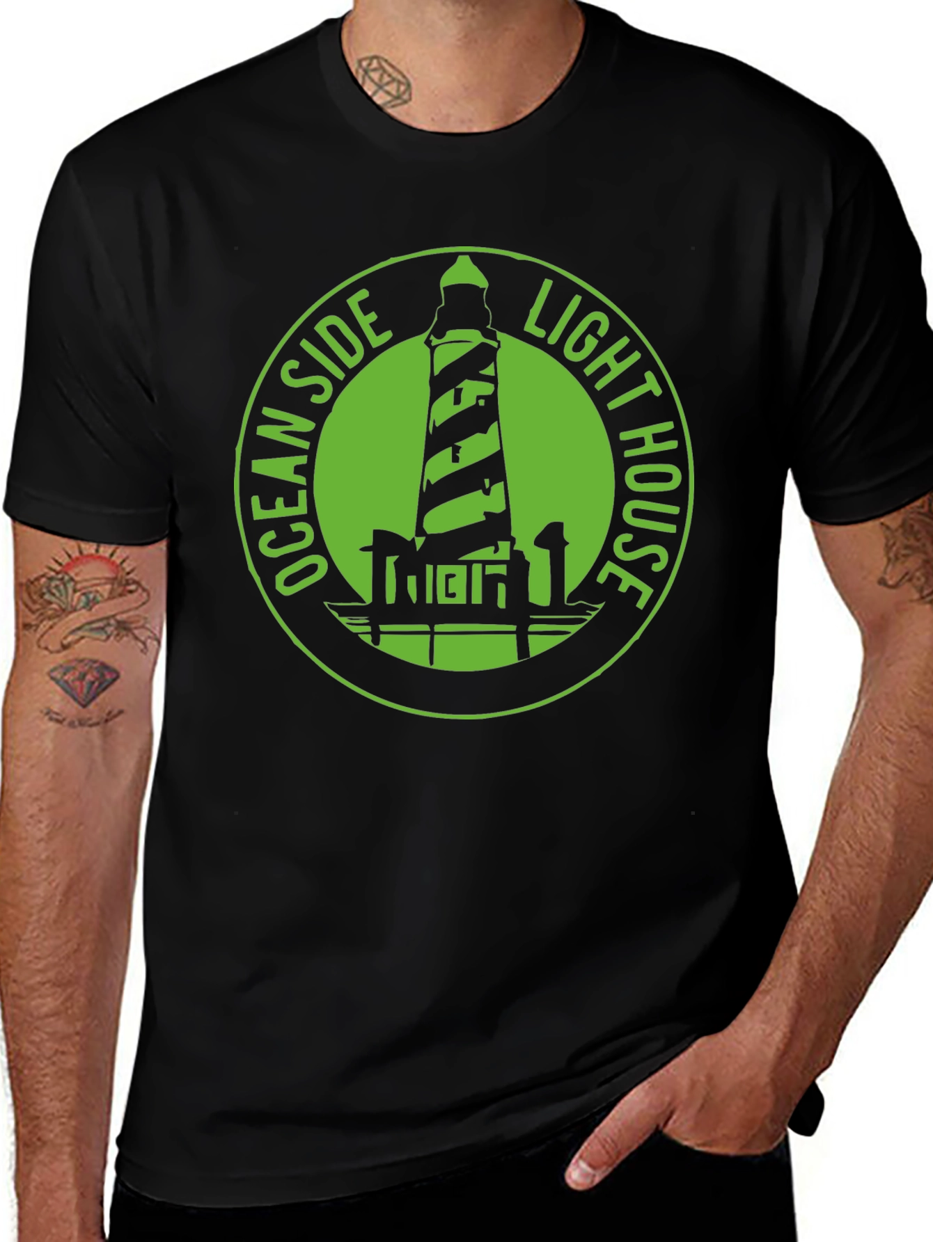 Ocean Side Lighthouse Graphic Tee - Classic Black