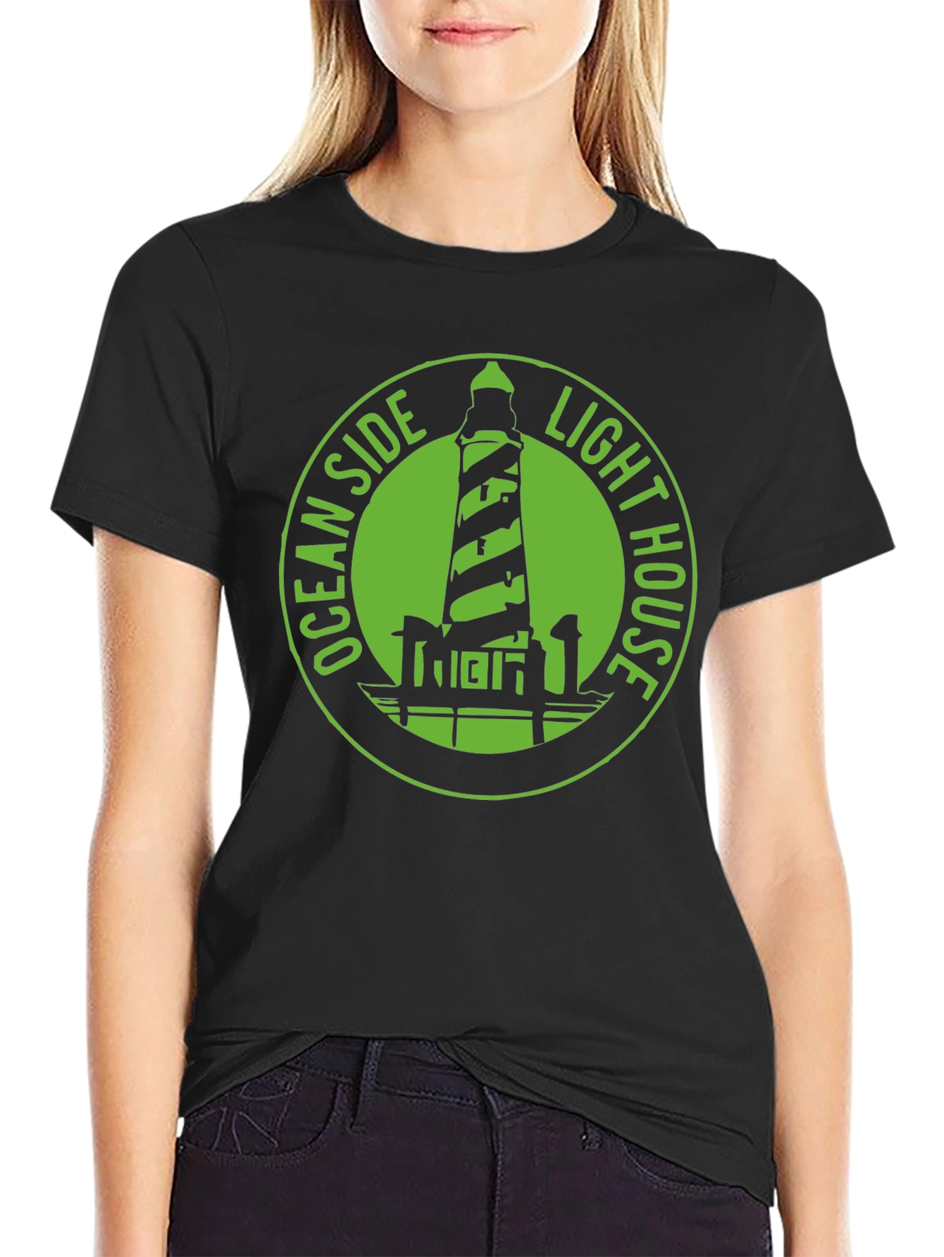 Ocean Side Lighthouse Graphic Tee - Classic Black