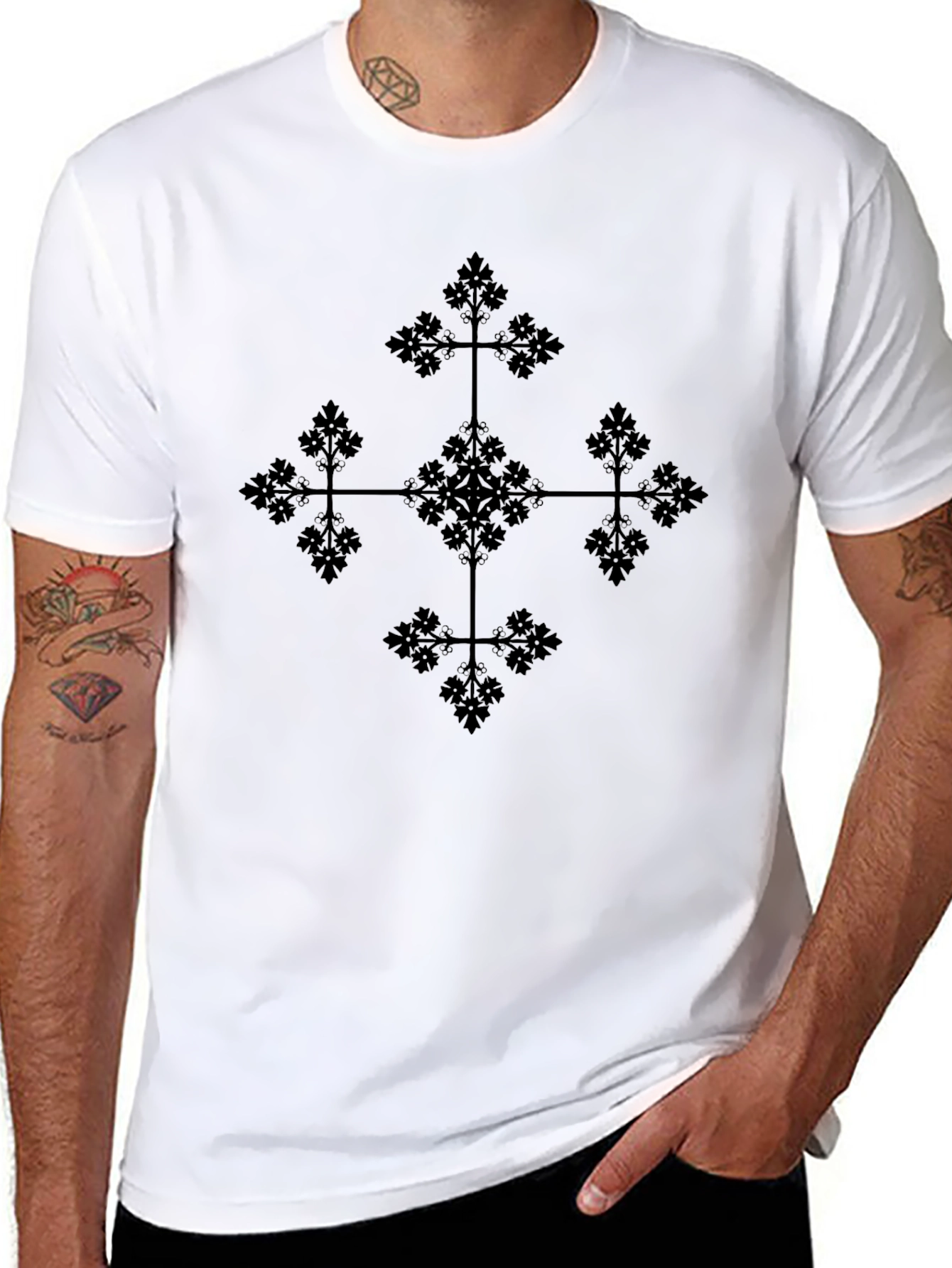 Black T-Shirt with Abstract Cross Design