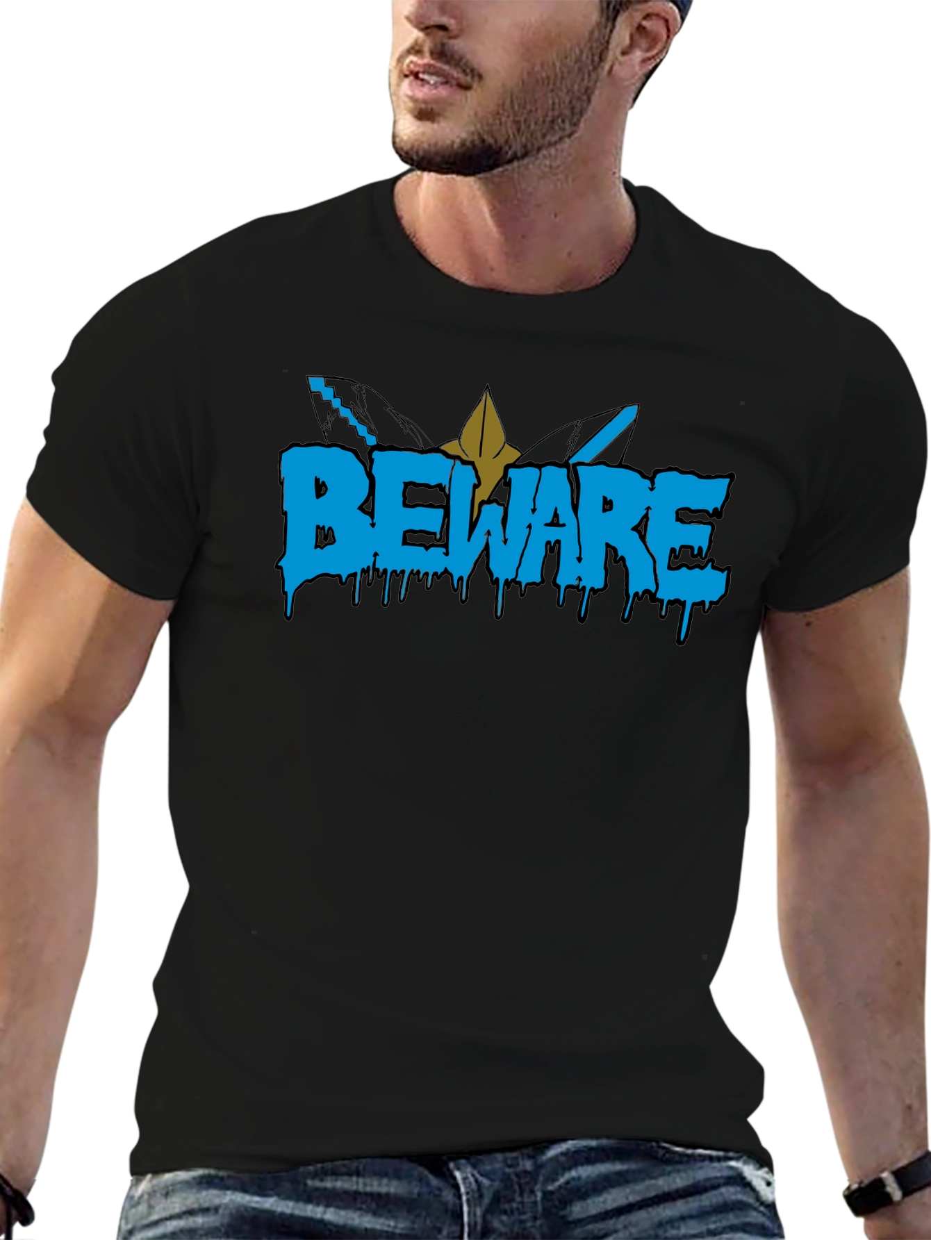 Beware Graphic Tee - Black Cotton Blend T-Shirt