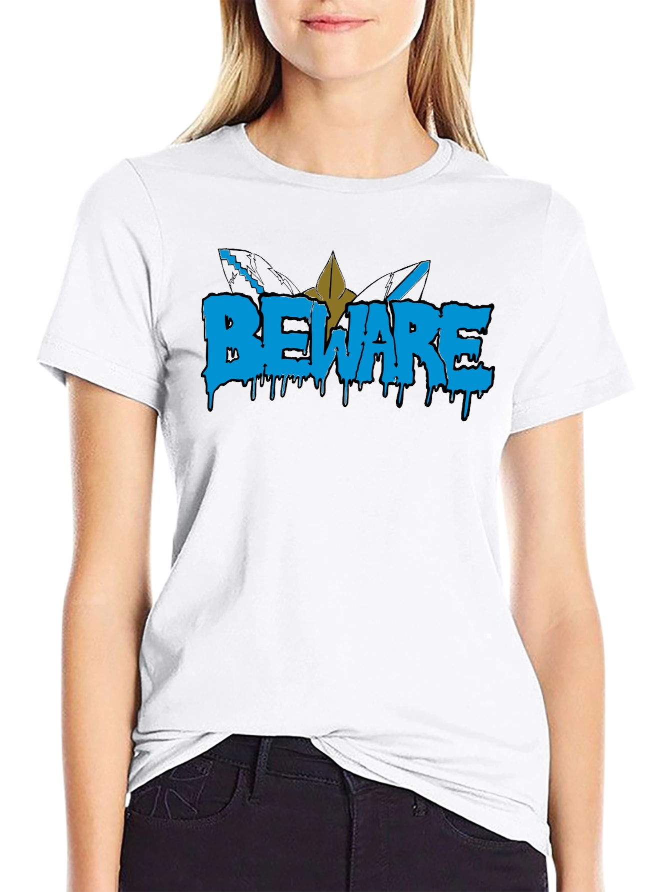 Beware Graphic Tee - Black Cotton Blend T-Shirt