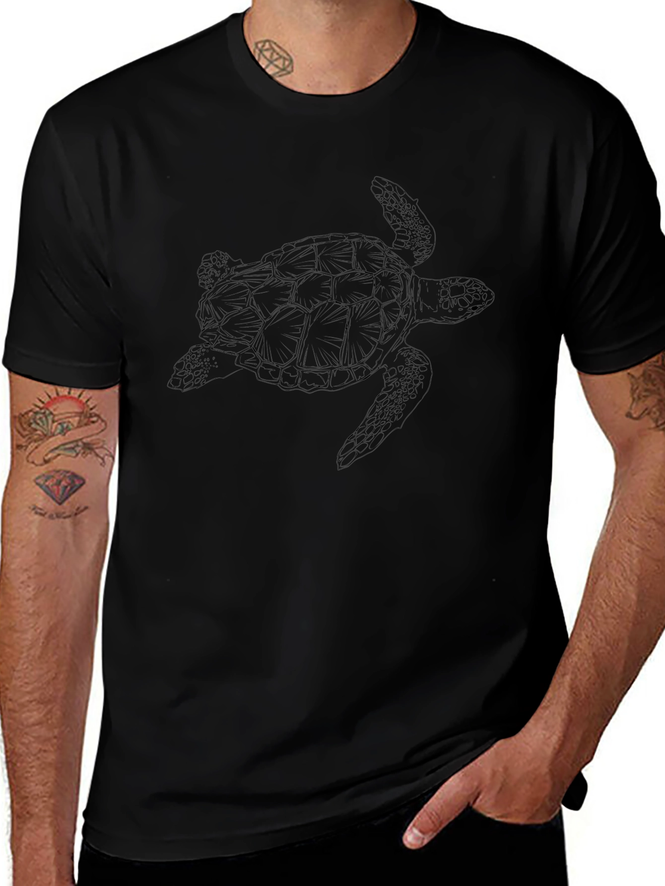 Mens Black Turtle Graphic Tee