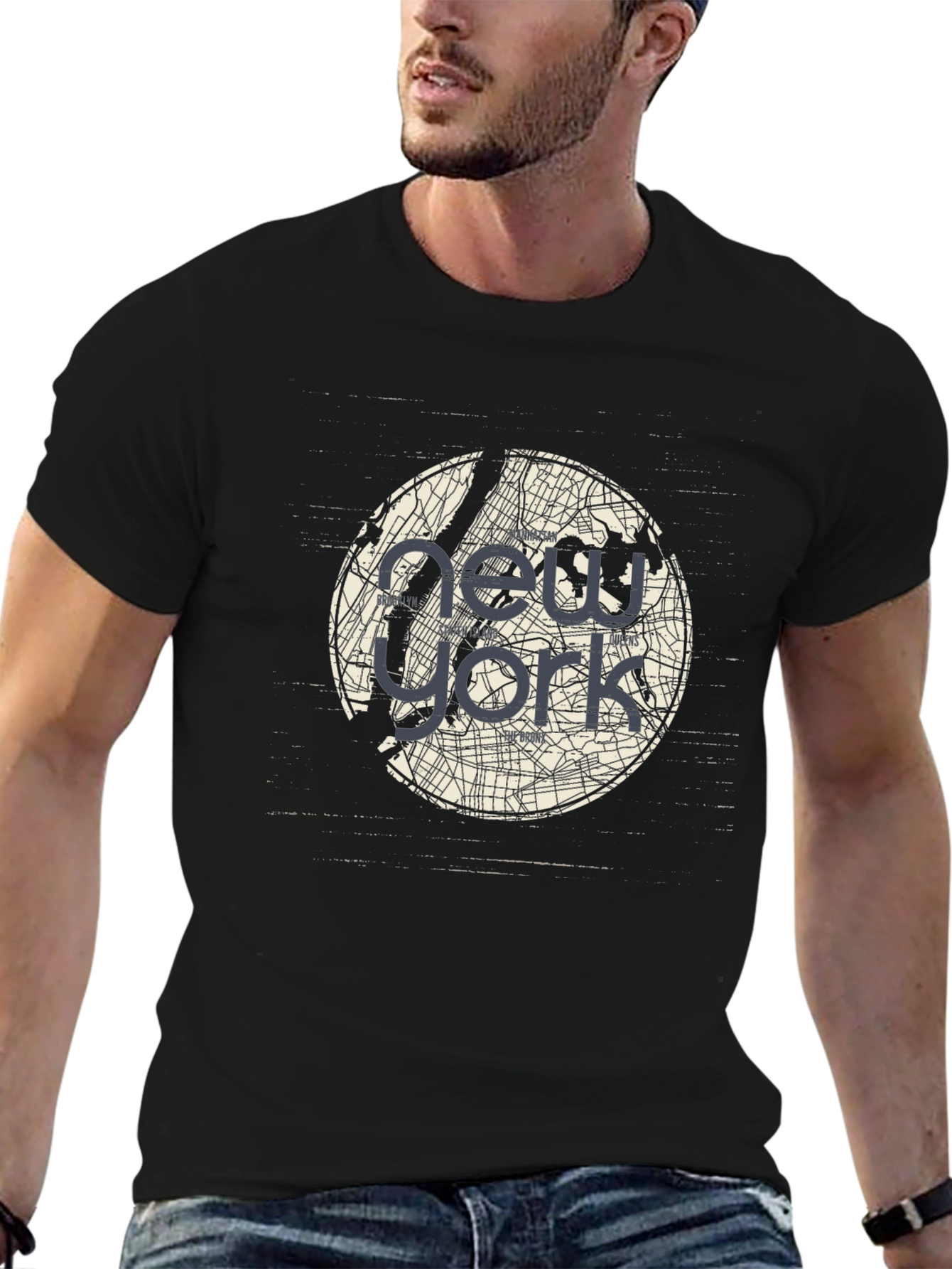 New York Map Graphic Print T-Shirt