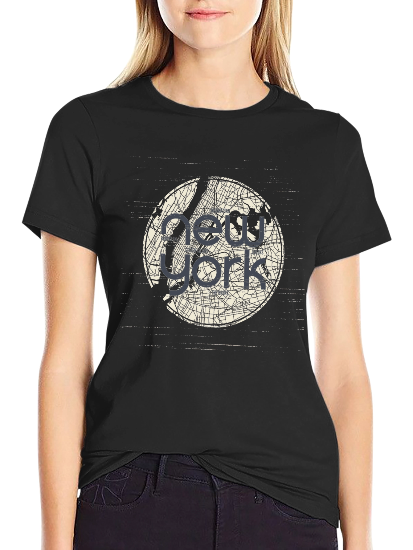 New York Map Graphic Print T-Shirt