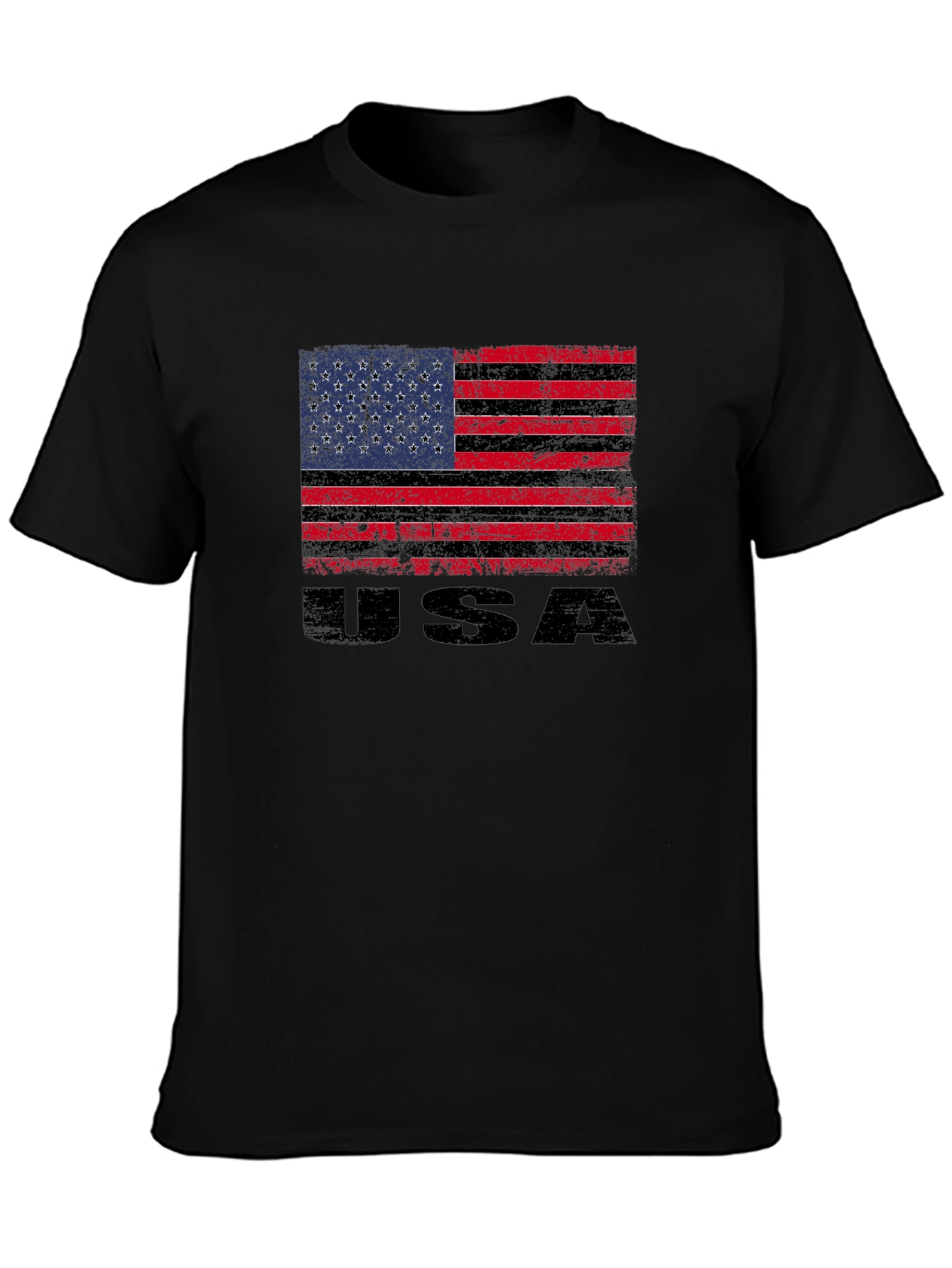 Distressed USA Flag Graphic Tee - Black