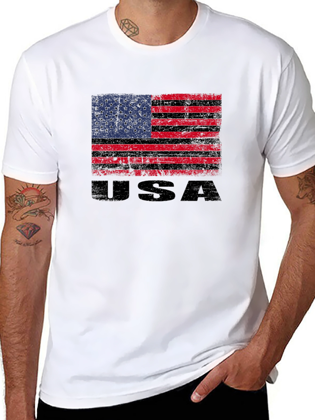 Distressed USA Flag Graphic Tee - Black