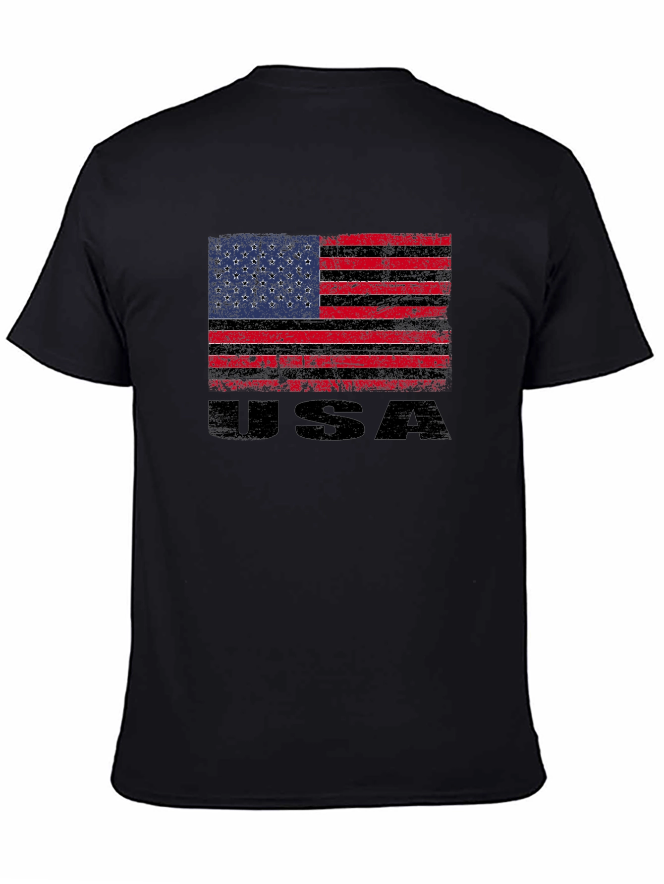 Distressed USA Flag Graphic Tee - Black