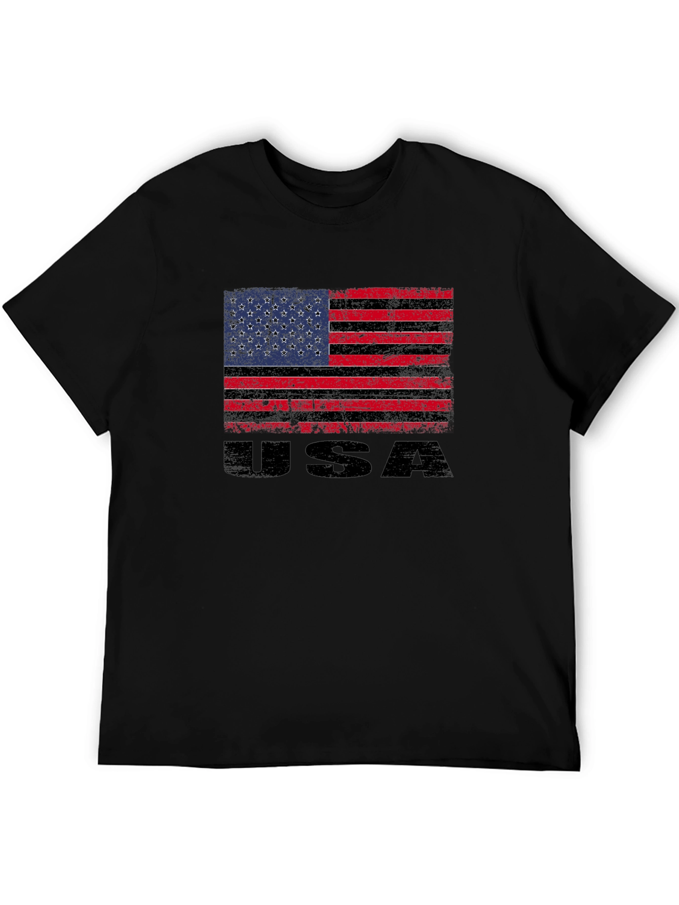 Distressed USA Flag Graphic Tee - Black