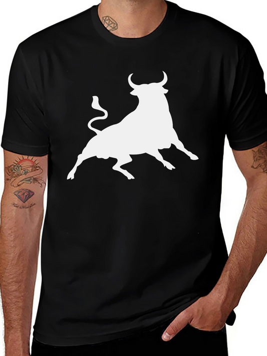 Black T-Shirt with White Bull Graphic