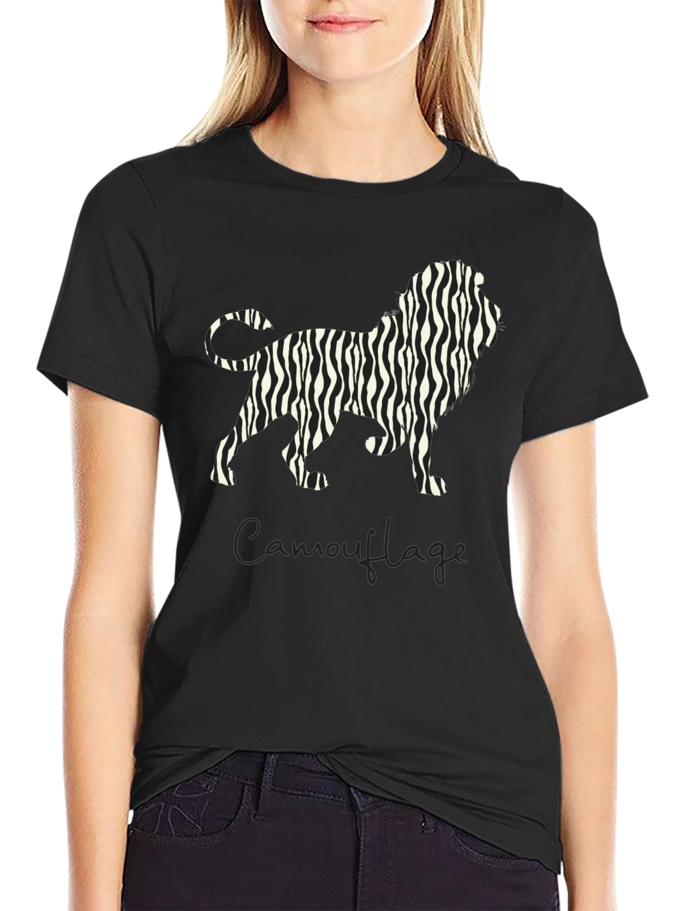Zebra Striped Lion Graphic T-Shirt