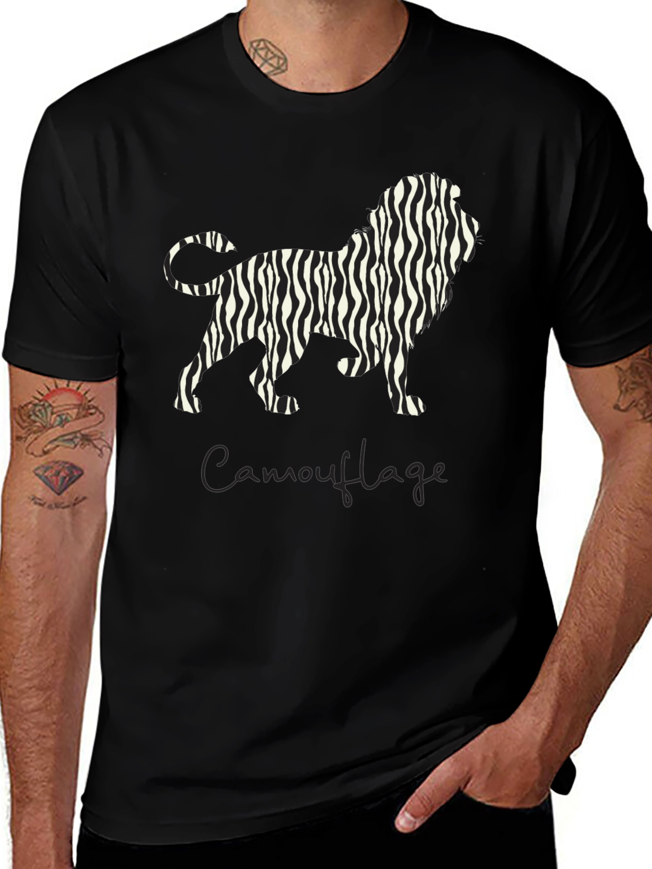 Zebra Striped Lion Graphic T-Shirt