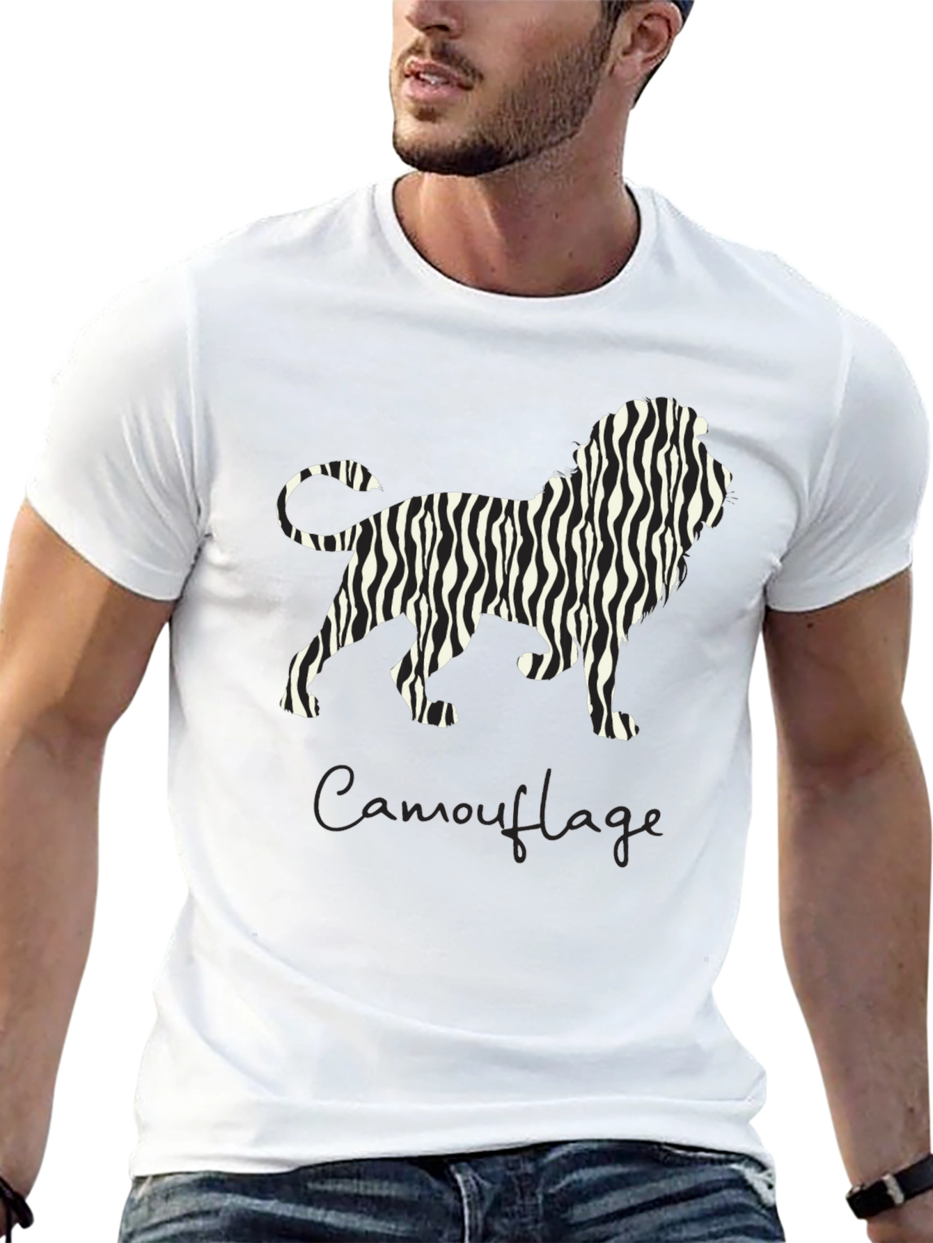 Zebra Striped Lion Graphic T-Shirt