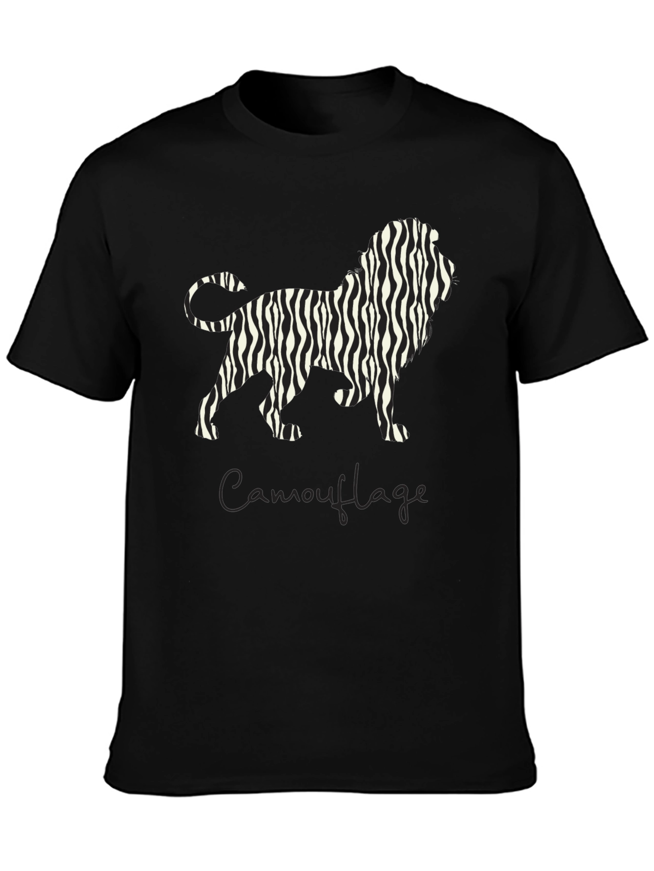 Zebra Striped Lion Graphic T-Shirt