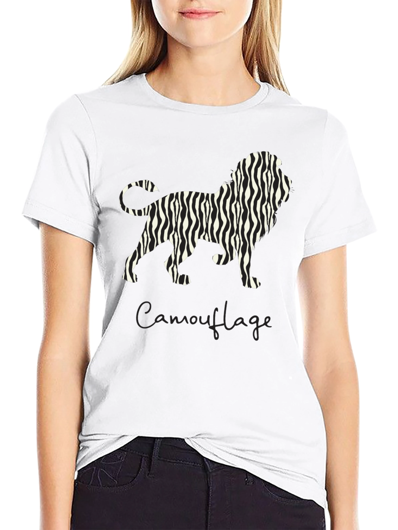 Zebra Striped Lion Graphic T-Shirt