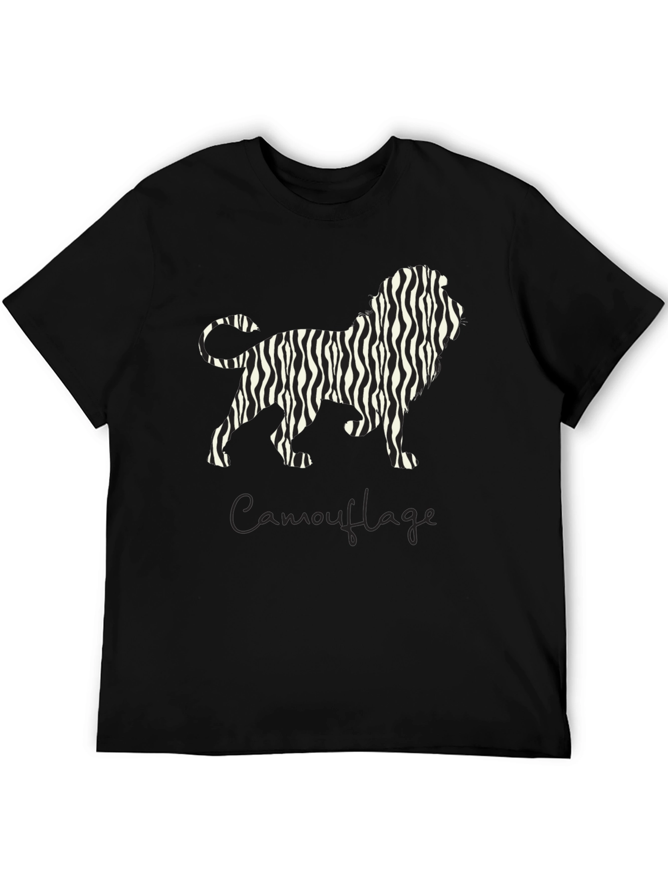 Zebra Striped Lion Graphic T-Shirt