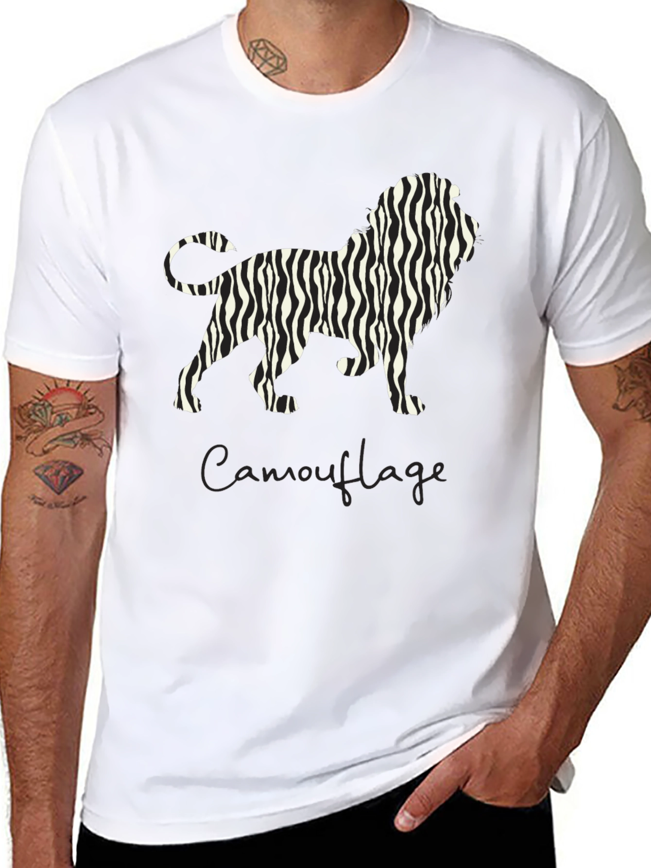 Zebra Striped Lion Graphic T-Shirt
