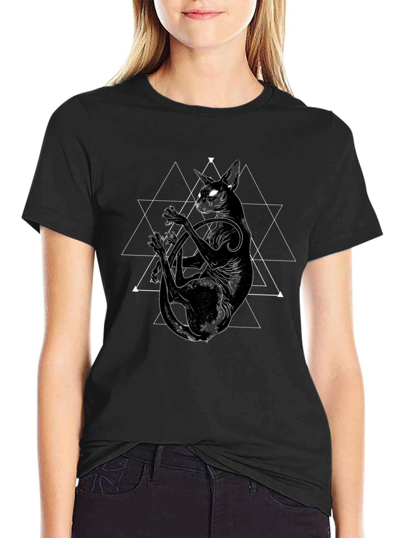 Mystic Cat Graphic Tee - Black Cotton Blend