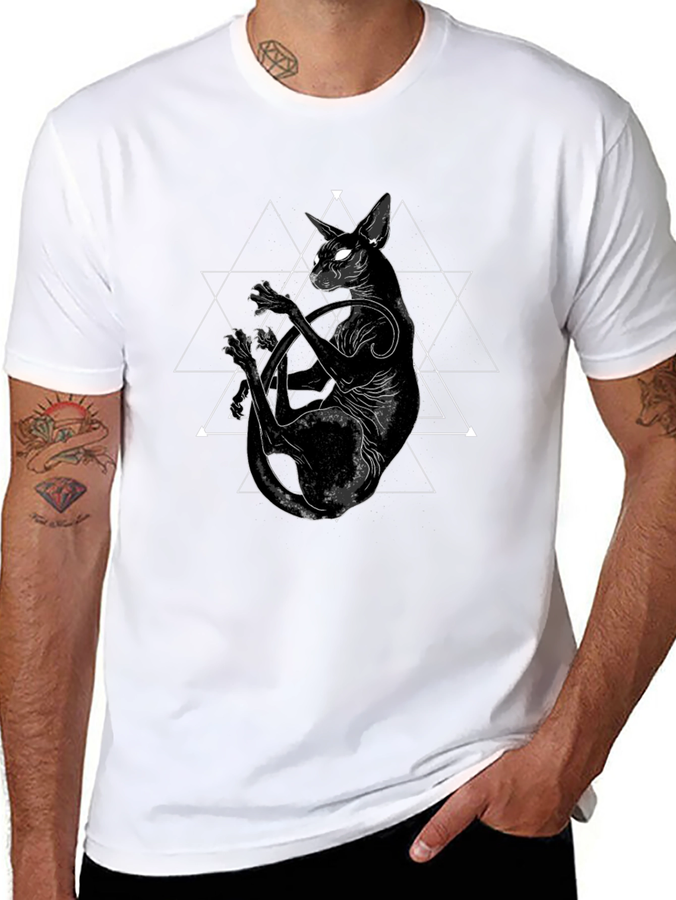 Mystic Cat Graphic Tee - Black Cotton Blend