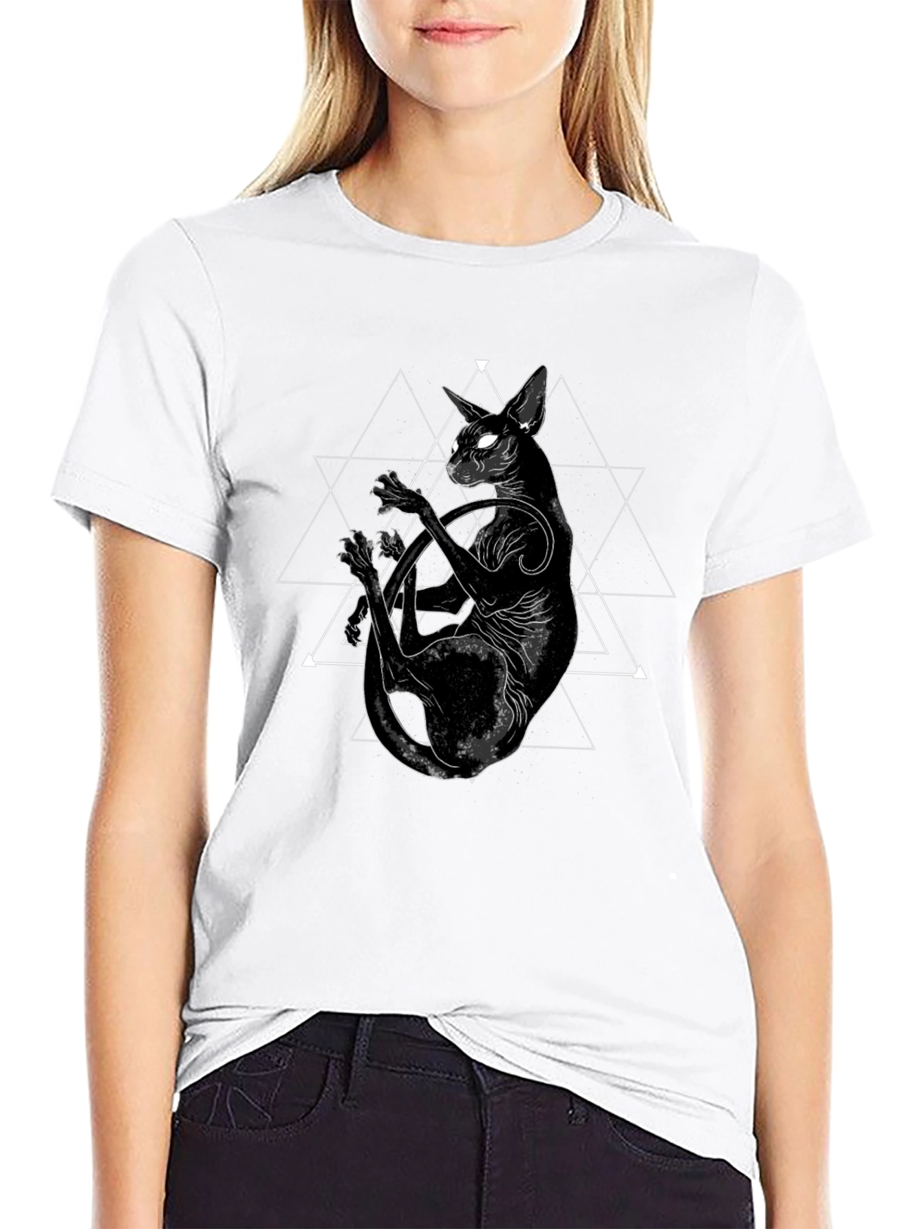 Mystic Cat Graphic Tee - Black Cotton Blend