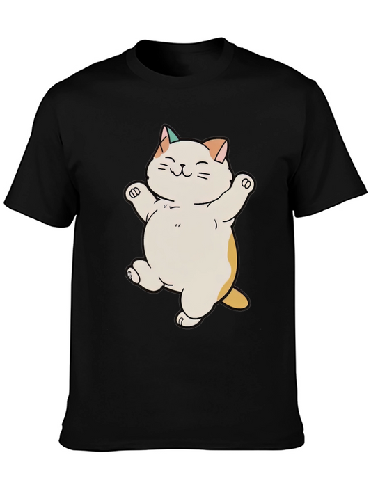 Cute Cat Cartoon Black T-Shirt