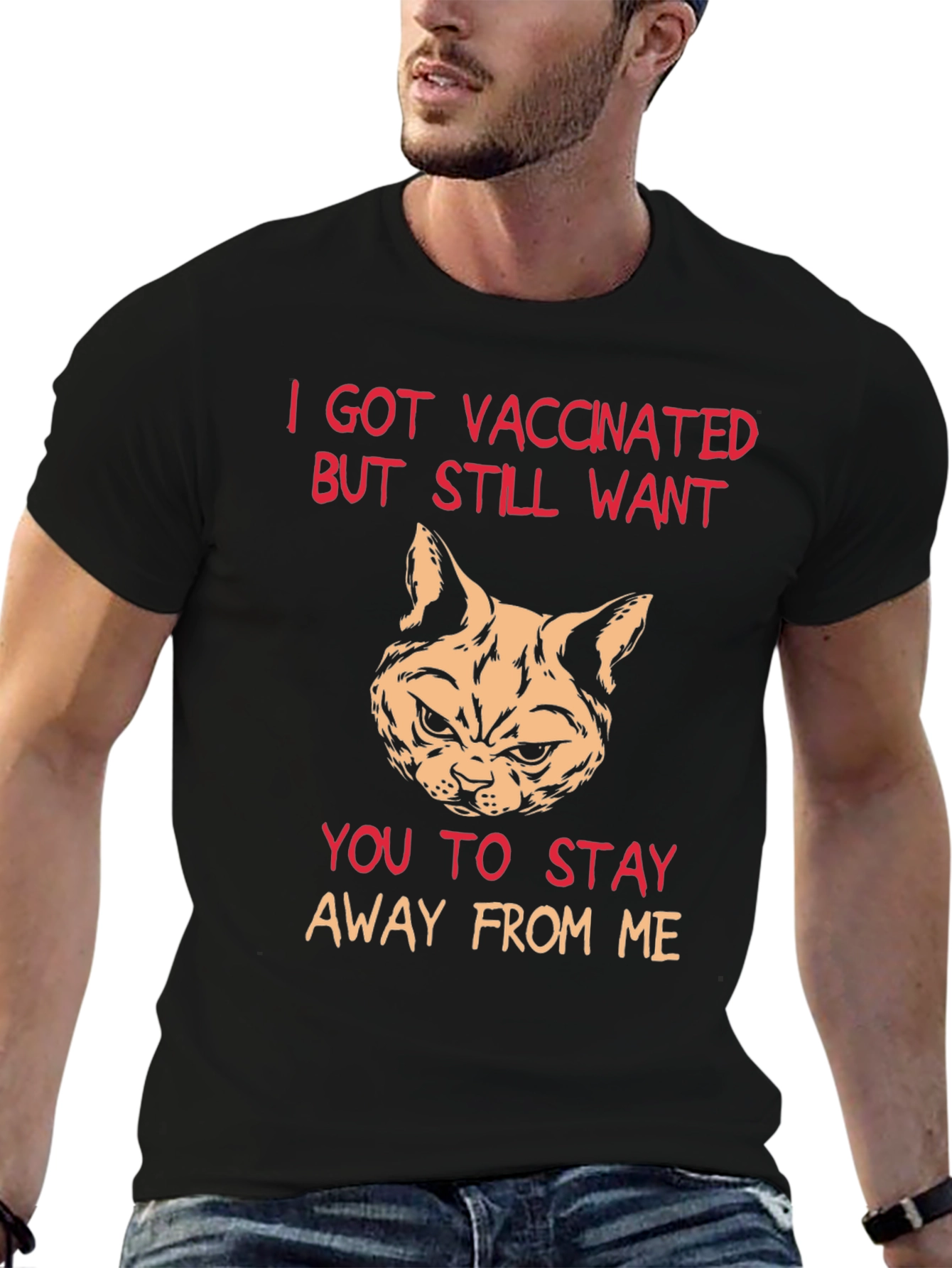 Vaccinated Cat T-Shirt - Stay Away Humor Tee