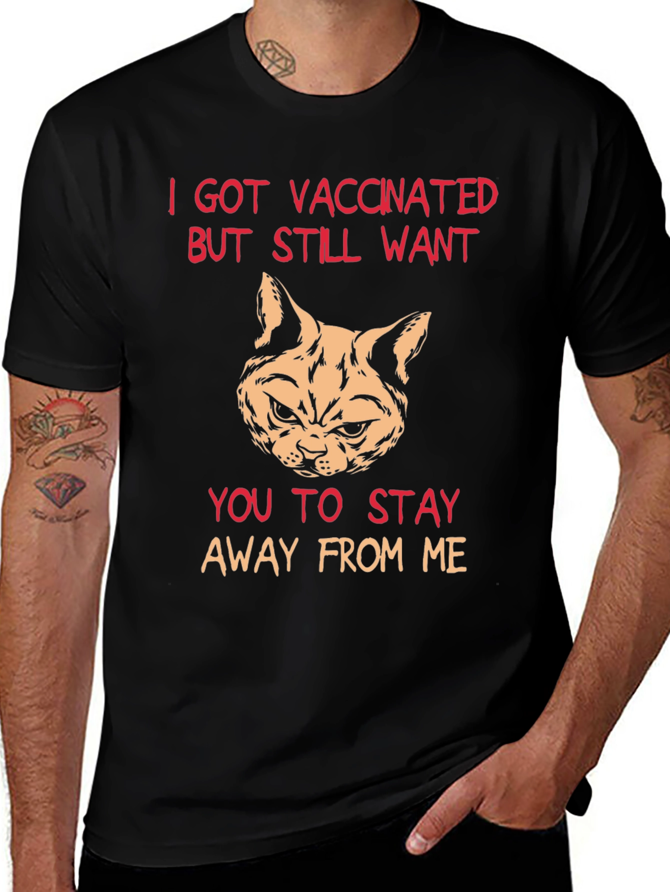 Vaccinated Cat T-Shirt - Stay Away Humor Tee