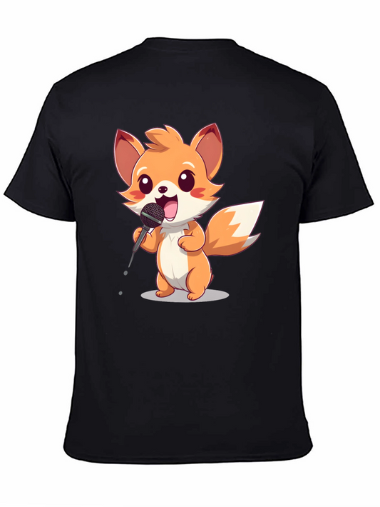 Cartoon Fox Singer Black T-Shirt