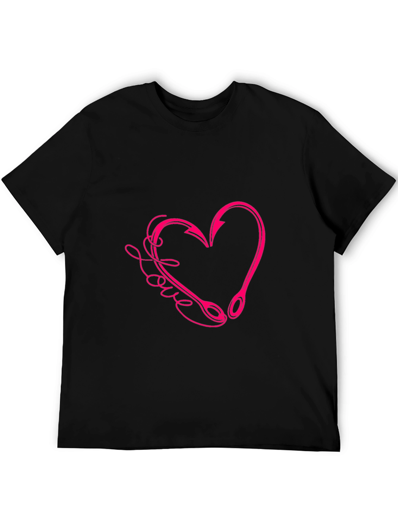 Love Fishing Hook Heart Tee - Black Cotton T-Shirt