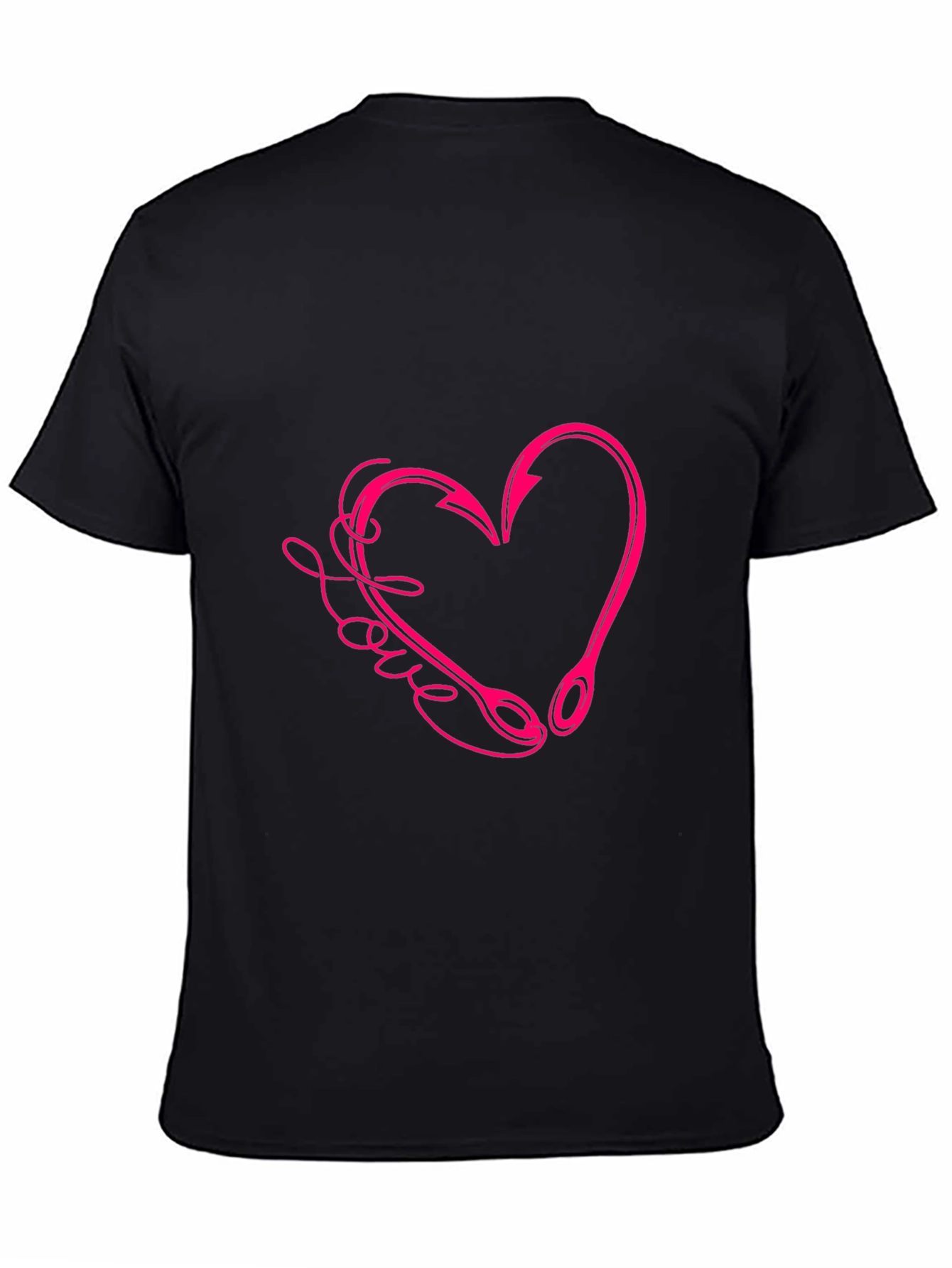 Love Fishing Hook Heart Tee - Black Cotton T-Shirt