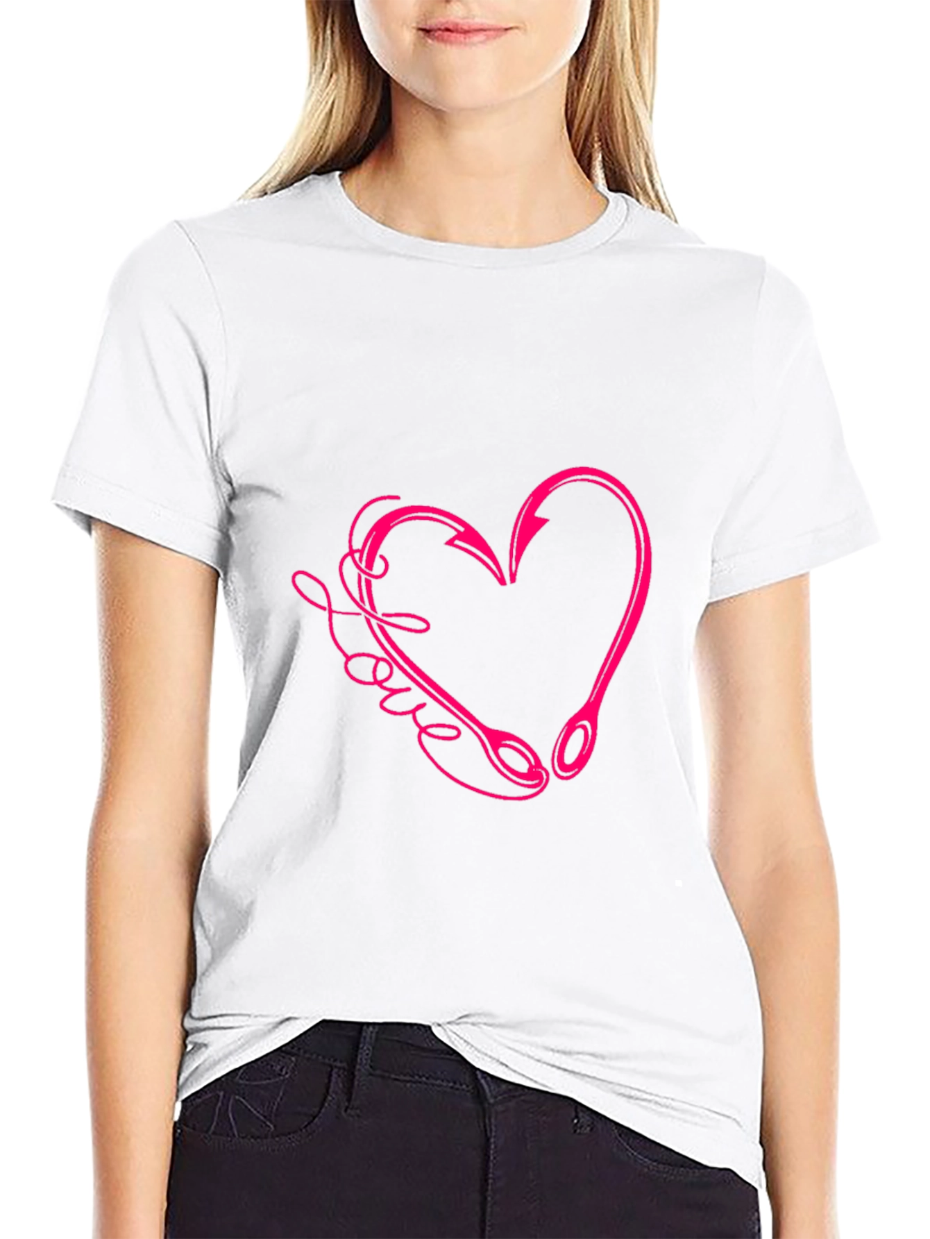 Love Fishing Hook Heart Tee - Black Cotton T-Shirt