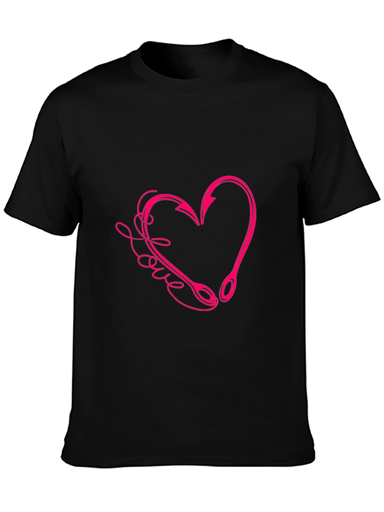 Love Fishing Hook Heart Tee - Black Cotton T-Shirt