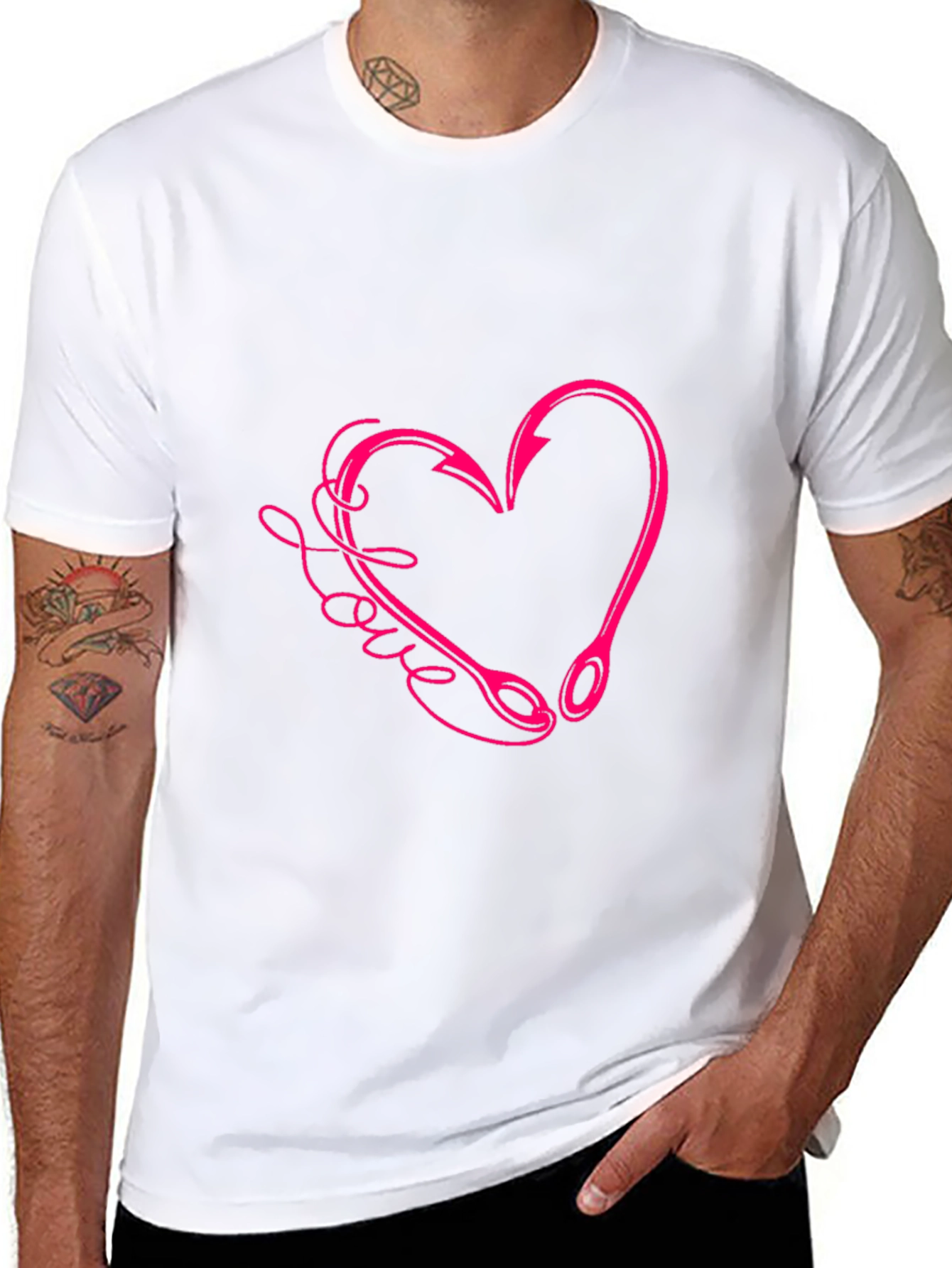 Love Fishing Hook Heart Tee - Black Cotton T-Shirt