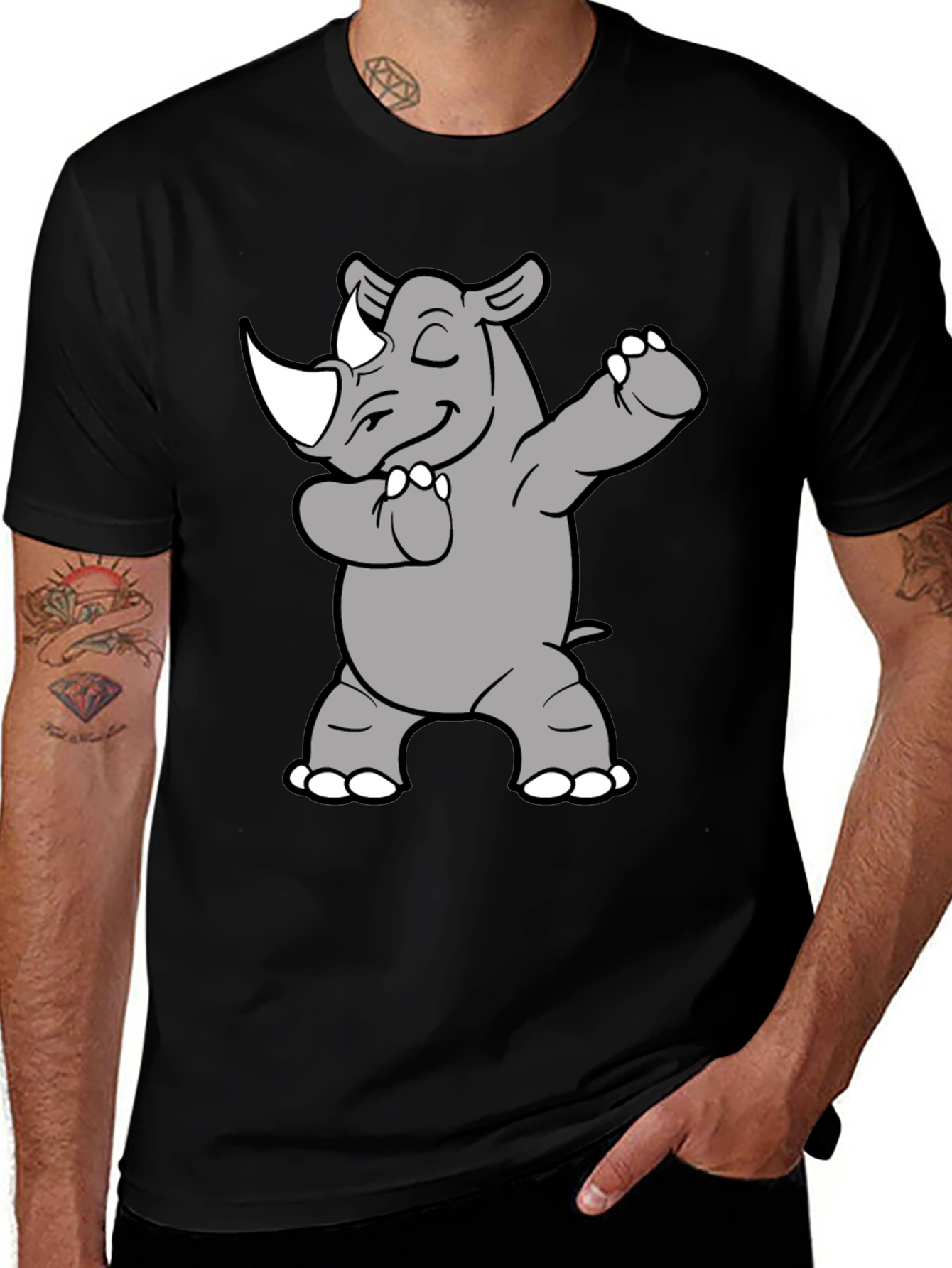 Dabbing Rhino Graphic Tee - Black Cotton Blend