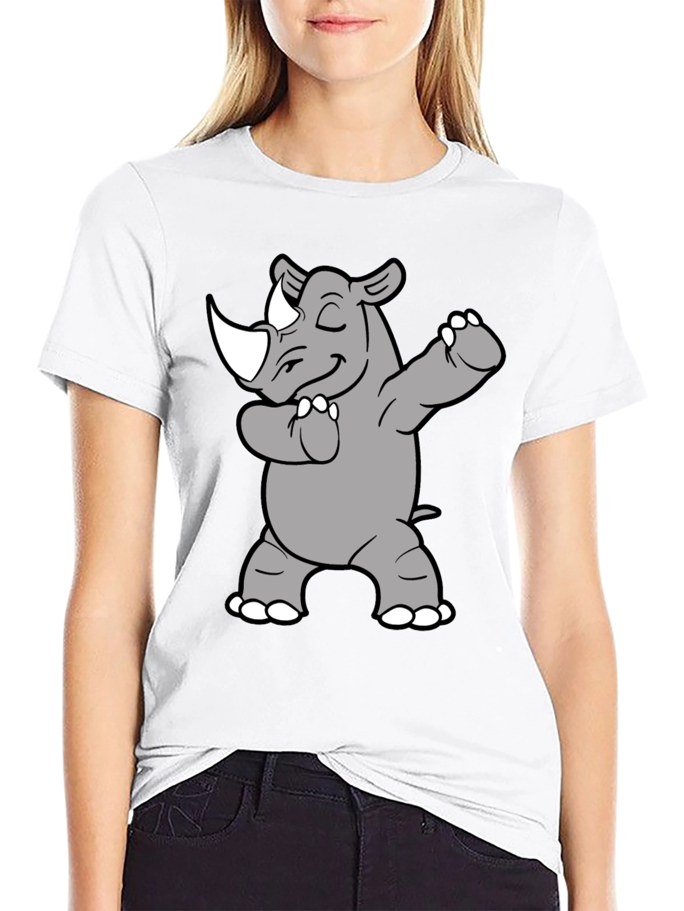 Dabbing Rhino Graphic Tee - Black Cotton Blend