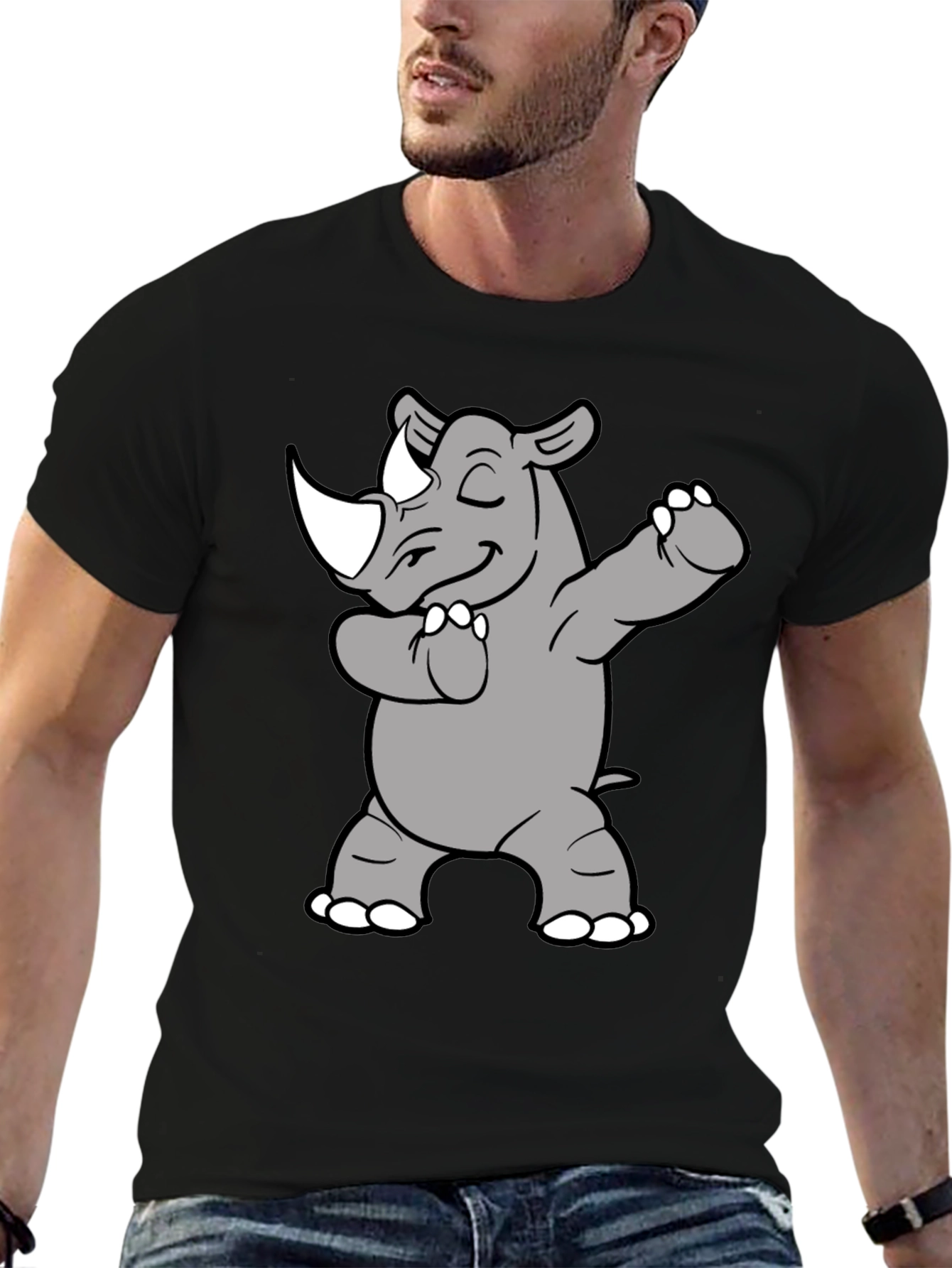 Dabbing Rhino Graphic Tee - Black Cotton Blend