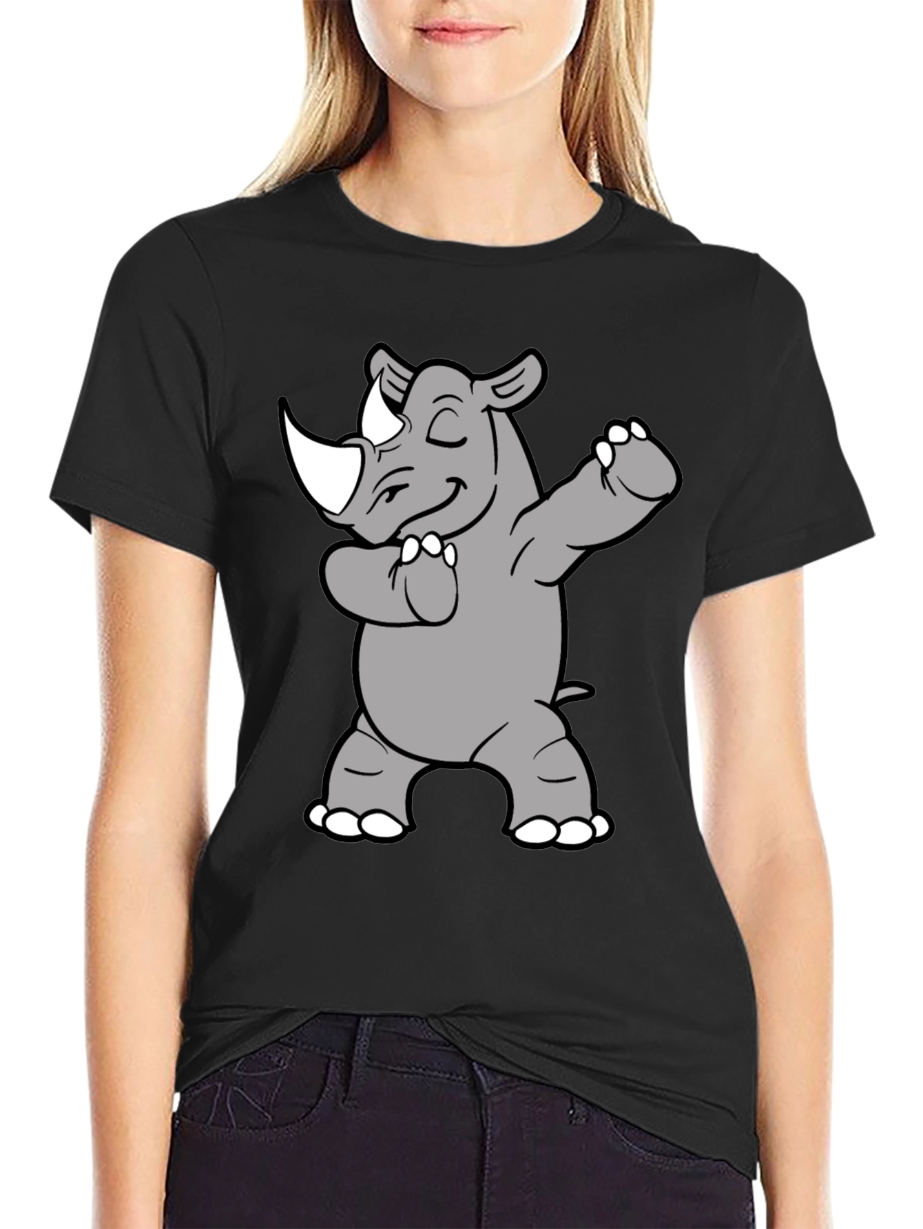 Dabbing Rhino Graphic Tee - Black Cotton Blend