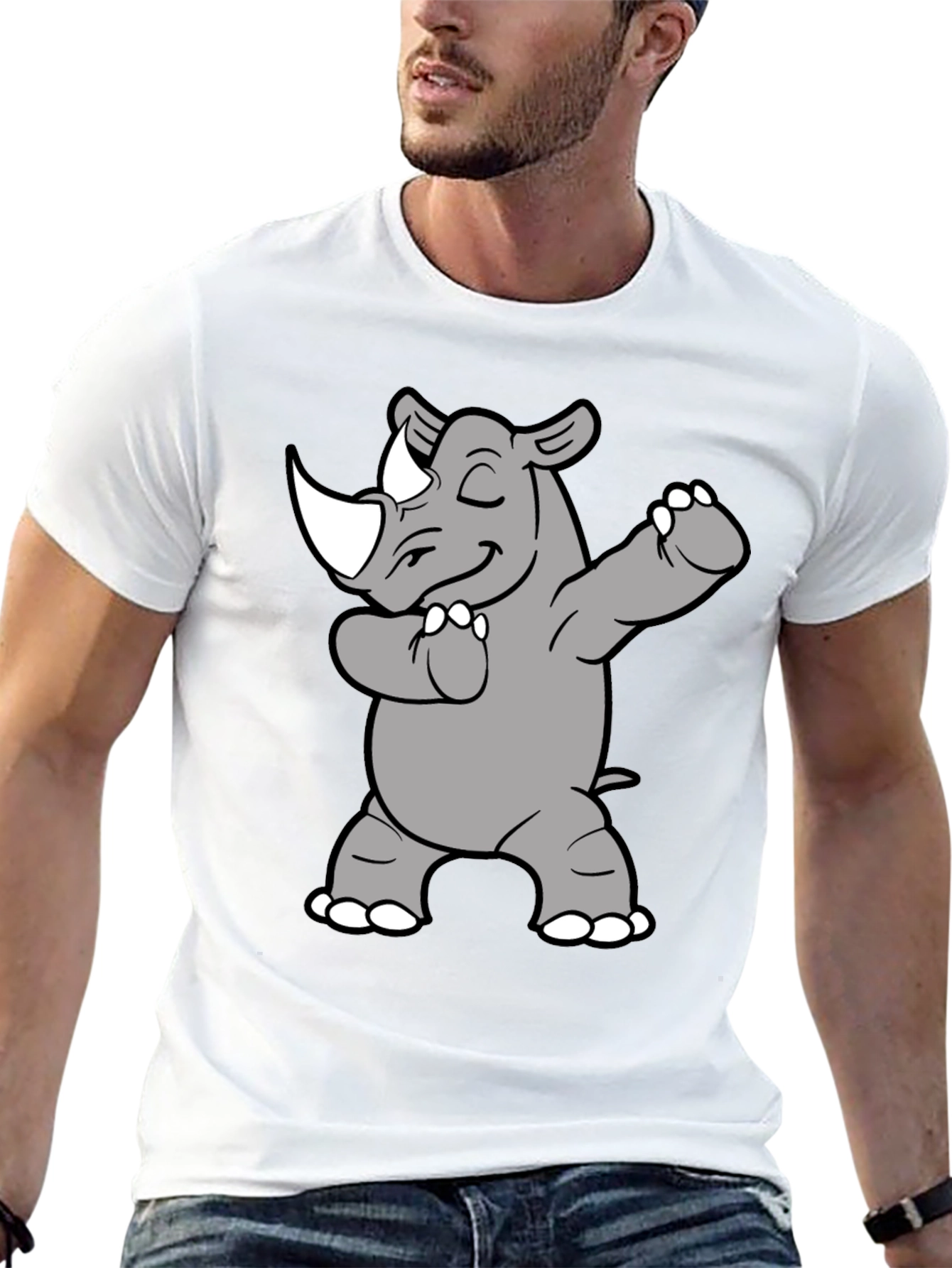 Dabbing Rhino Graphic Tee - Black Cotton Blend