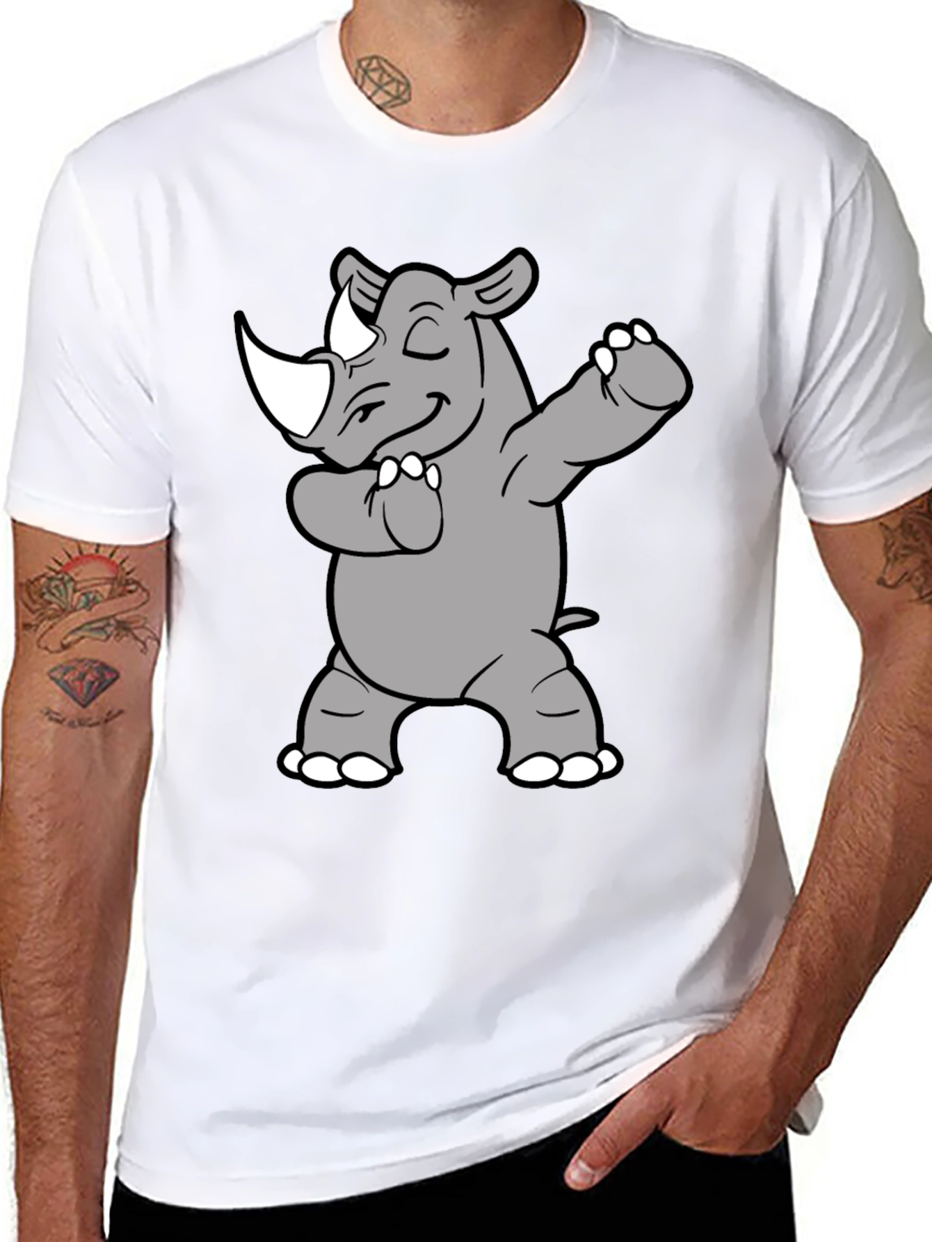 Dabbing Rhino Graphic Tee - Black Cotton Blend