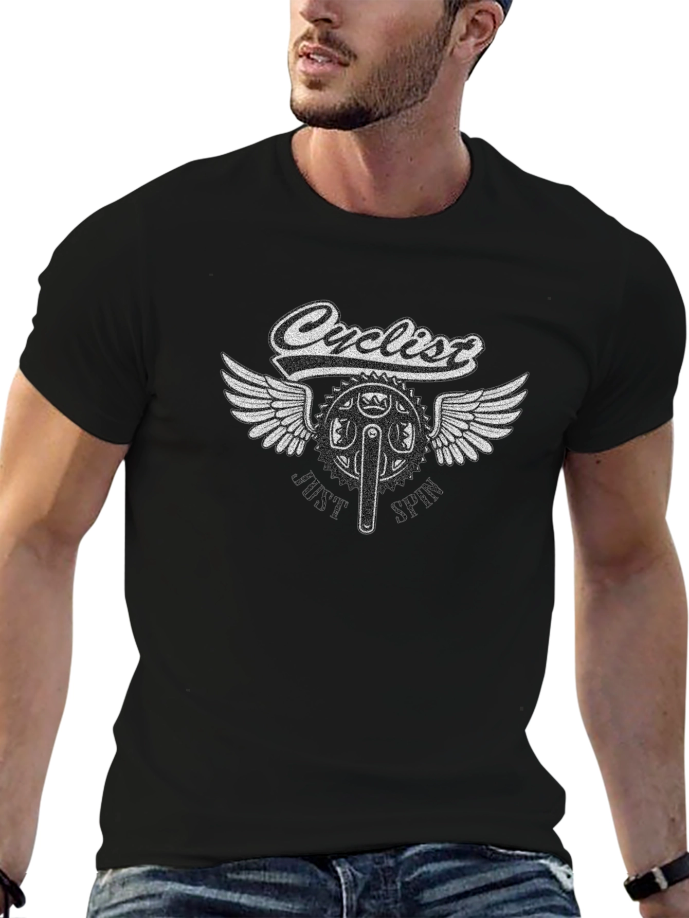 Cyclist Winged Bike Graphic T-Shirt - Black