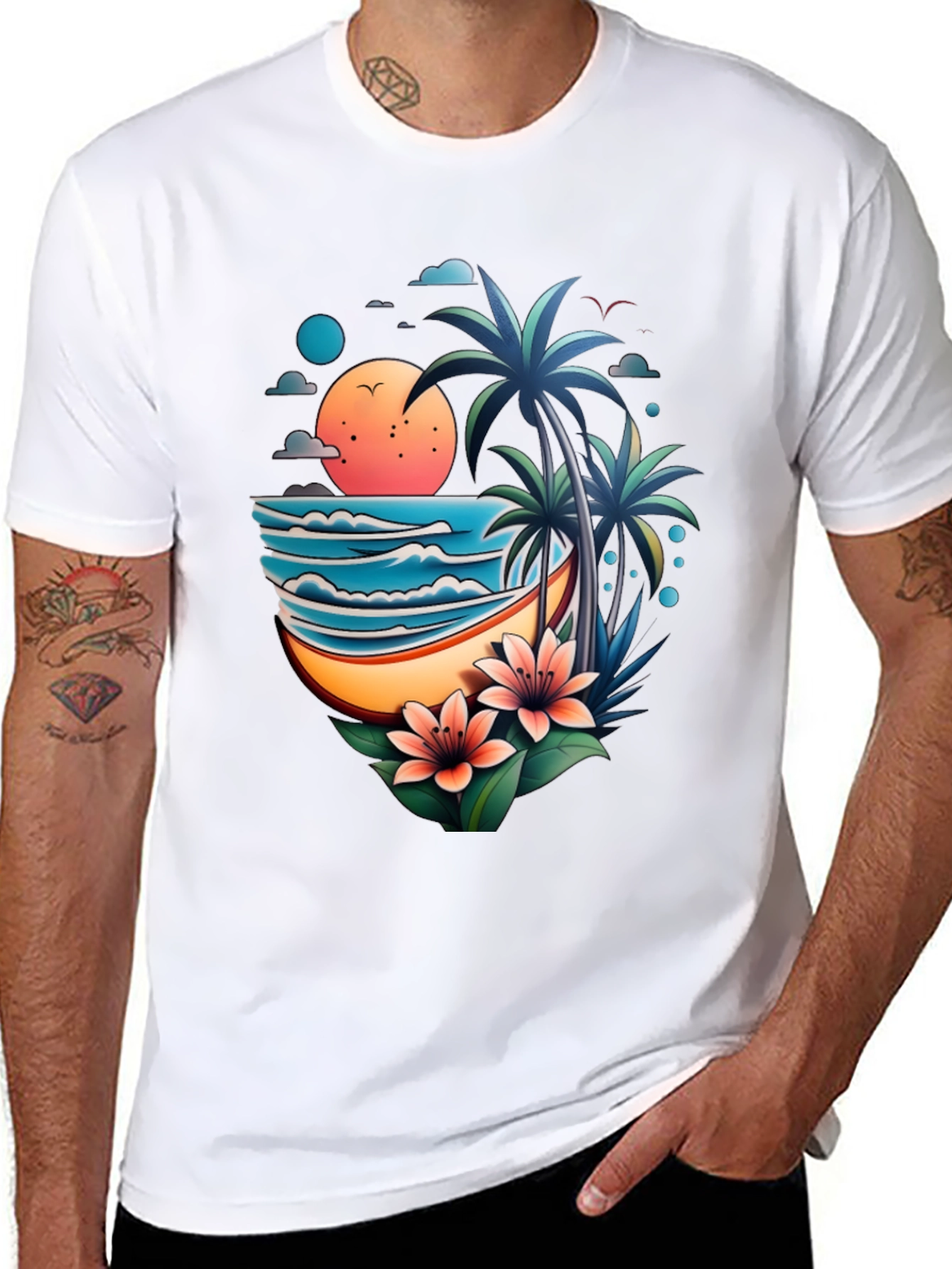 Tropical Paradise Graphic Tee - Beach Vibes