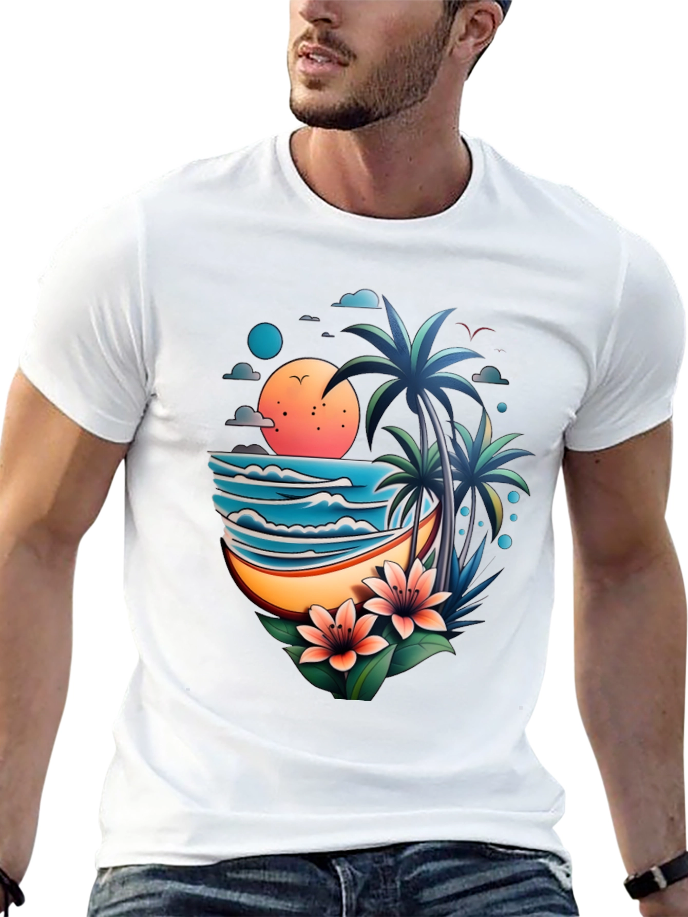 Tropical Paradise Graphic Tee - Beach Vibes
