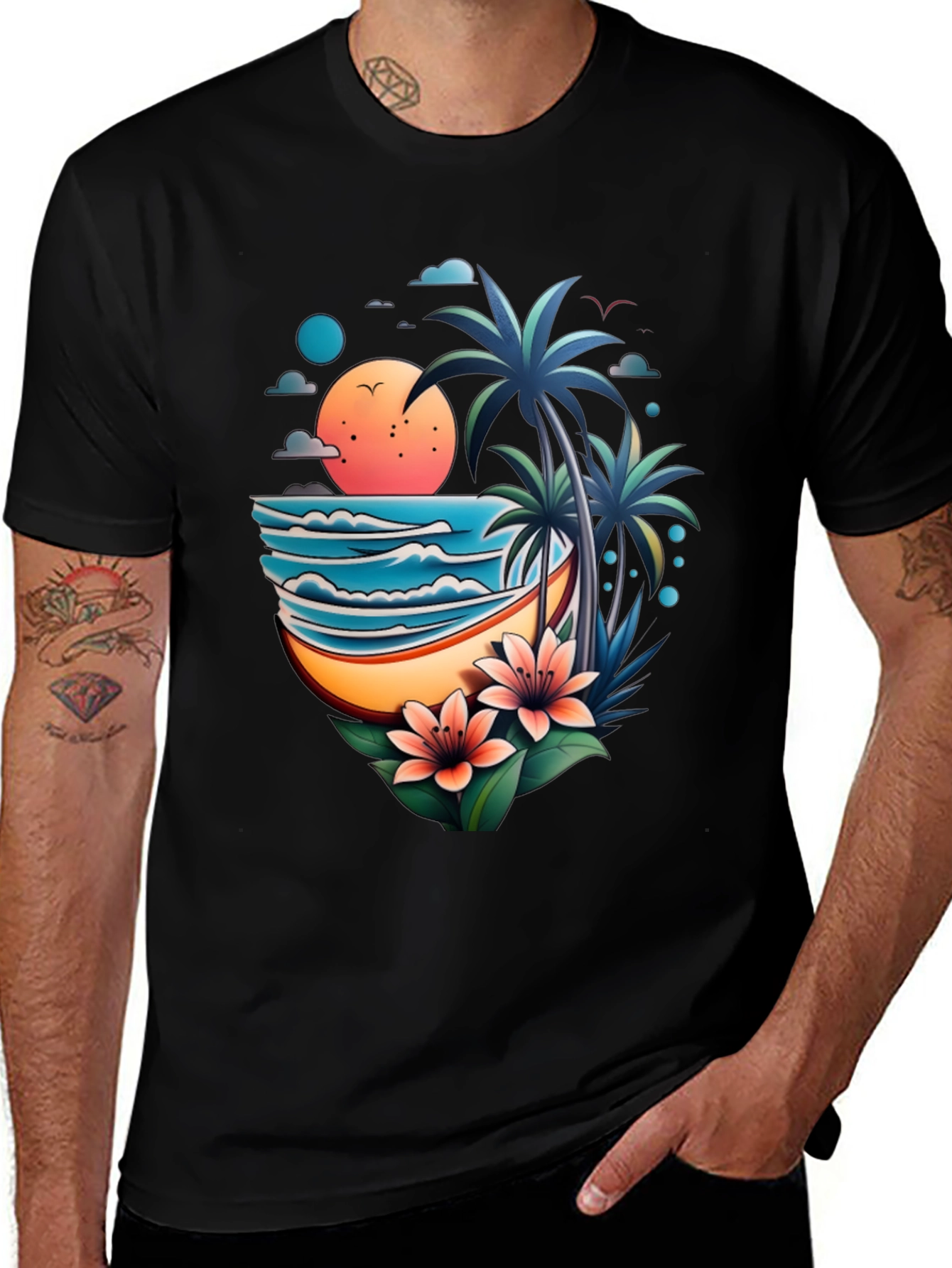 Tropical Paradise Graphic Tee - Beach Vibes