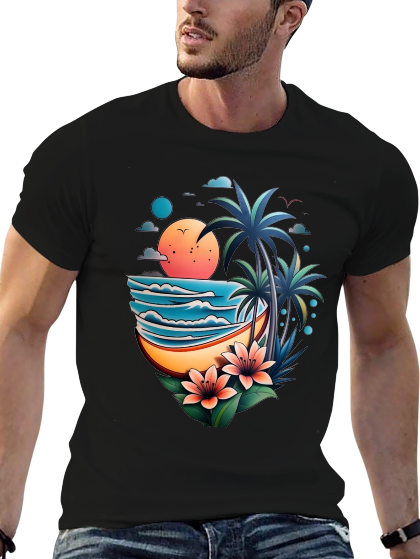 Tropical Paradise Graphic Tee - Beach Vibes