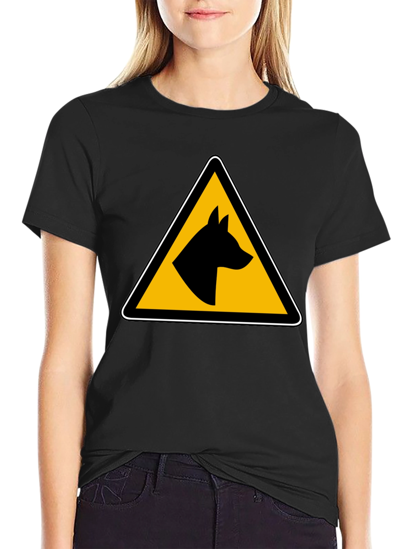 Dog Warning Sign Graphic Tee - Black Unisex T-Shirt
