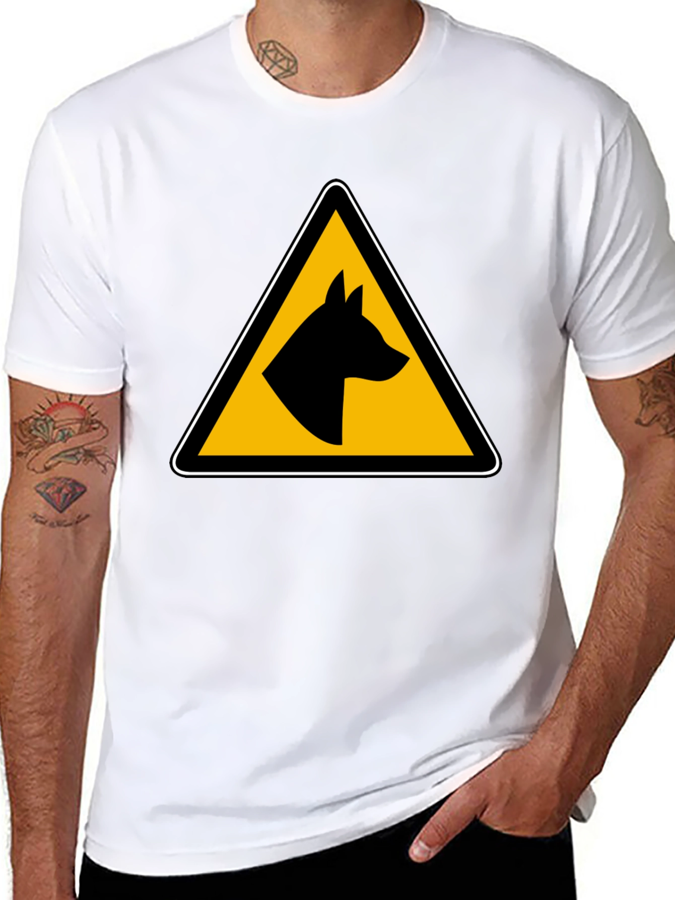 Dog Warning Sign Graphic Tee - Black Unisex T-Shirt