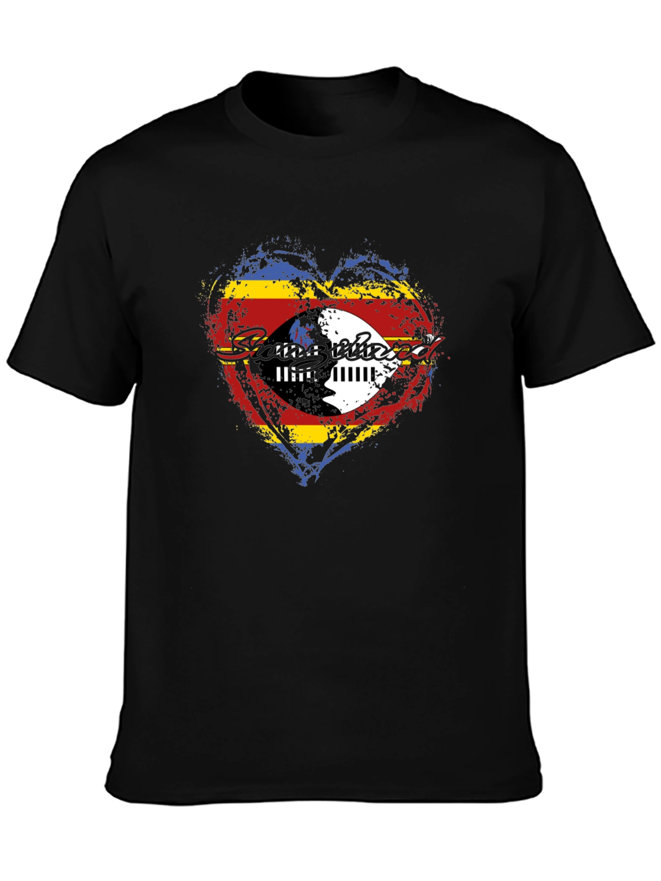 Eswatini Flag Heart Graphic T-Shirt - Black