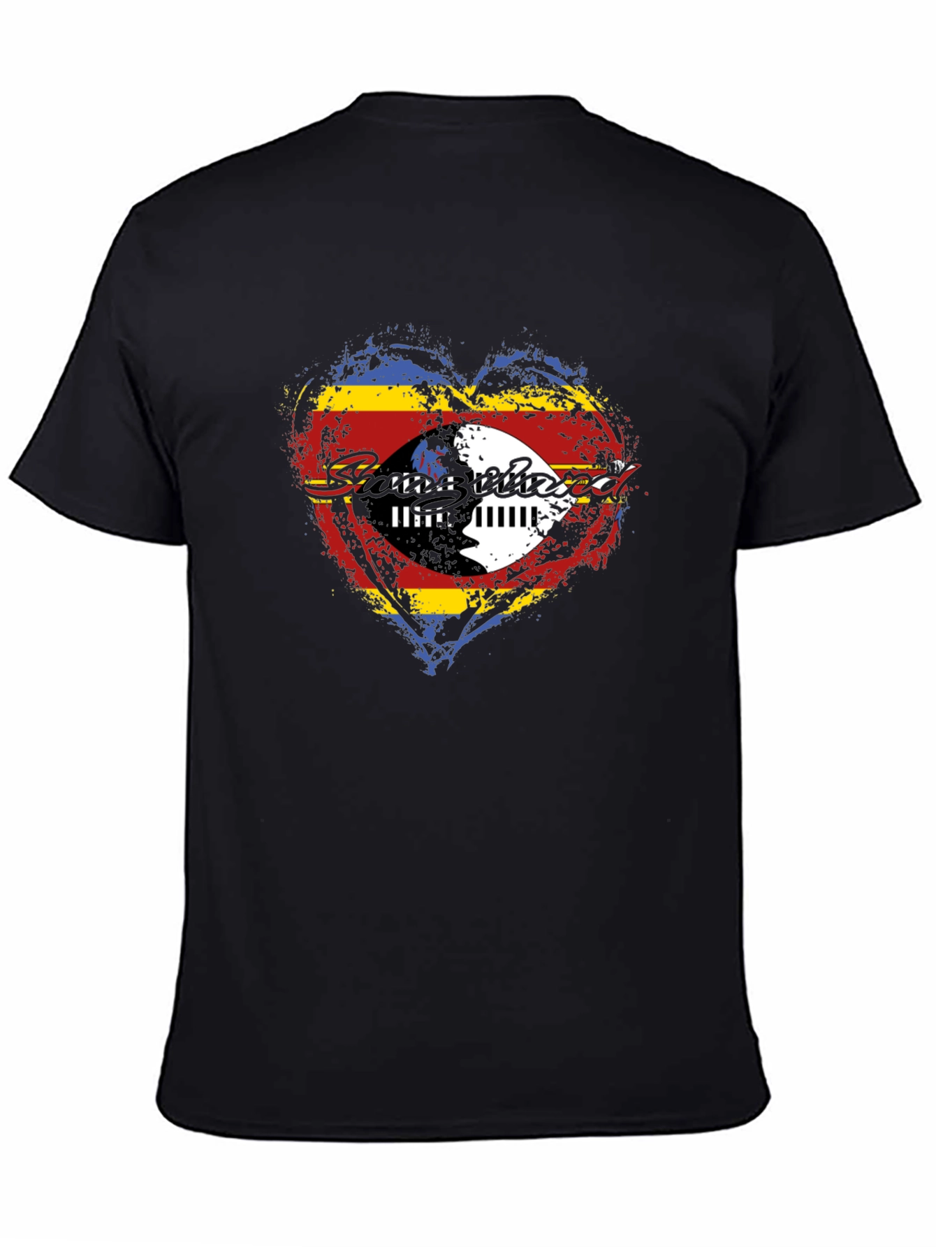 Eswatini Flag Heart Graphic T-Shirt - Black